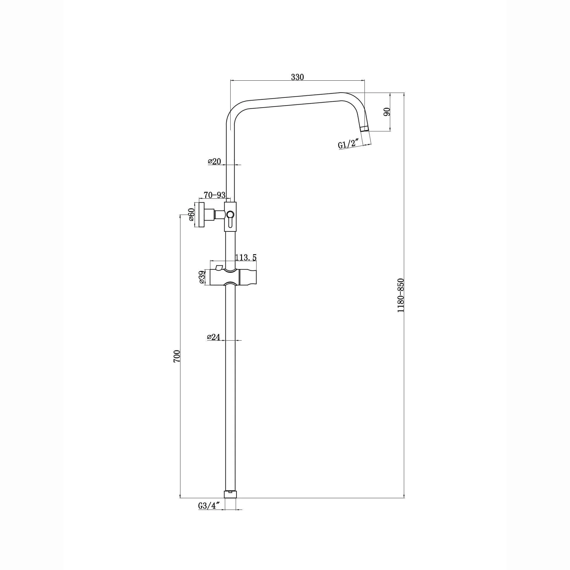 Dune shower adjustable rigid riser rail angled stainless steel - black - Image 4