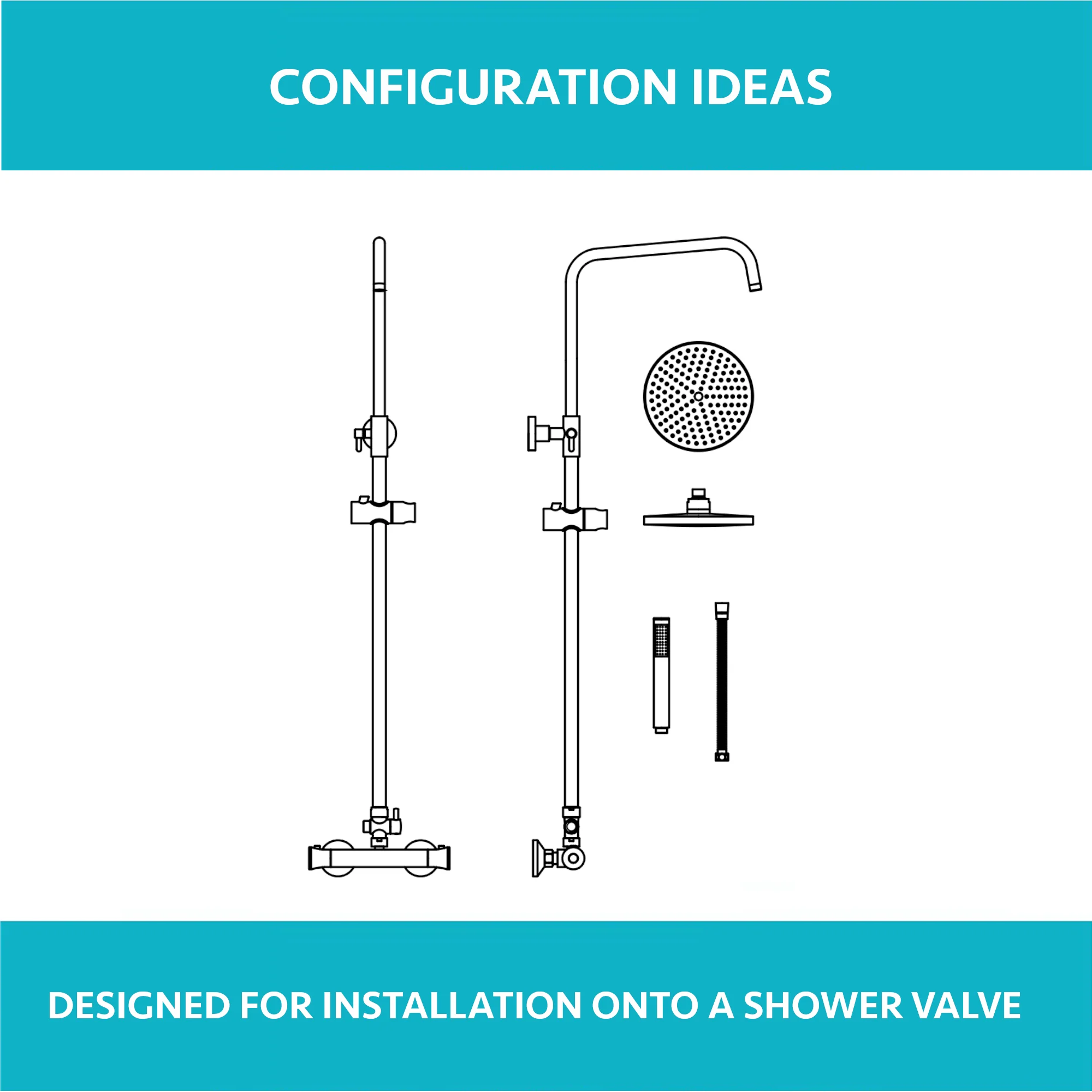 Dune dual shower riser kit adjustable height angled traditional watercan head 200mm, brass ceramic handshower - chrome - Image 6