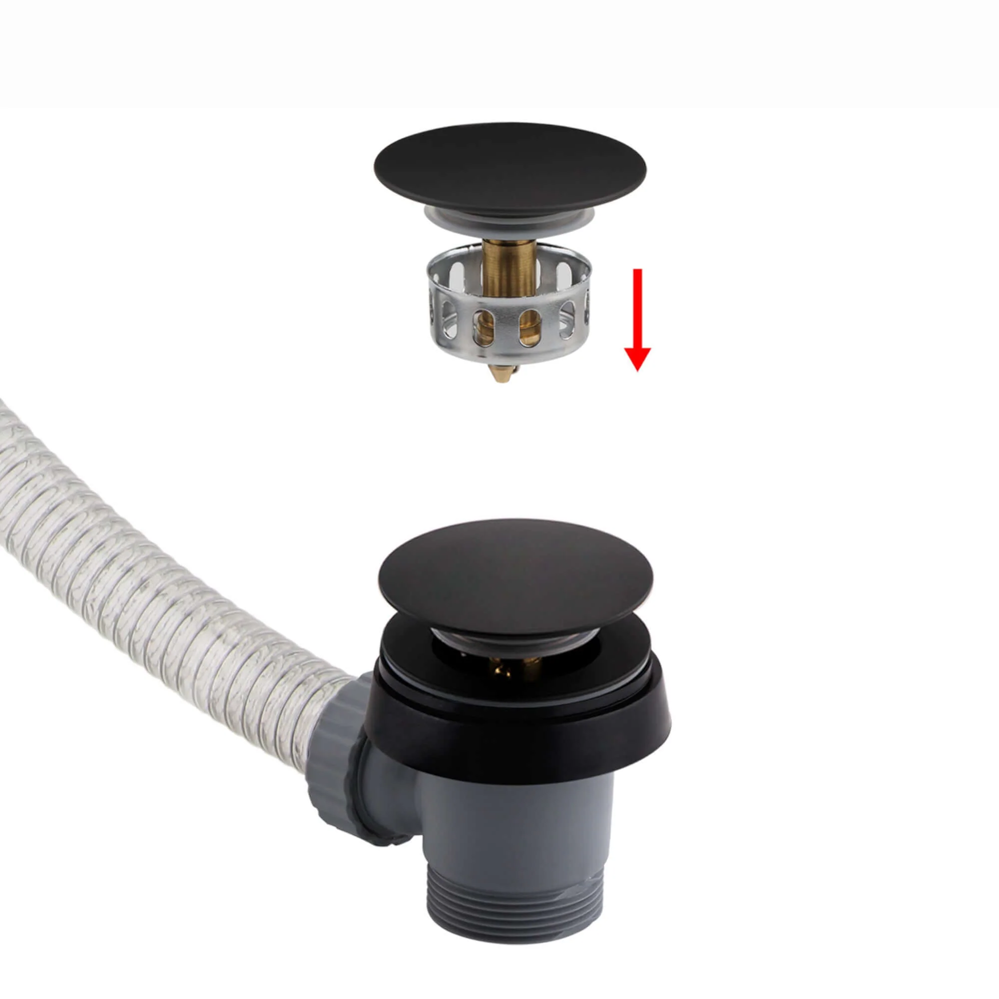 Easy clean cut to size pipe bath sprung waste & overflow (bath thickness 5-15mm) - matt black - Image 4