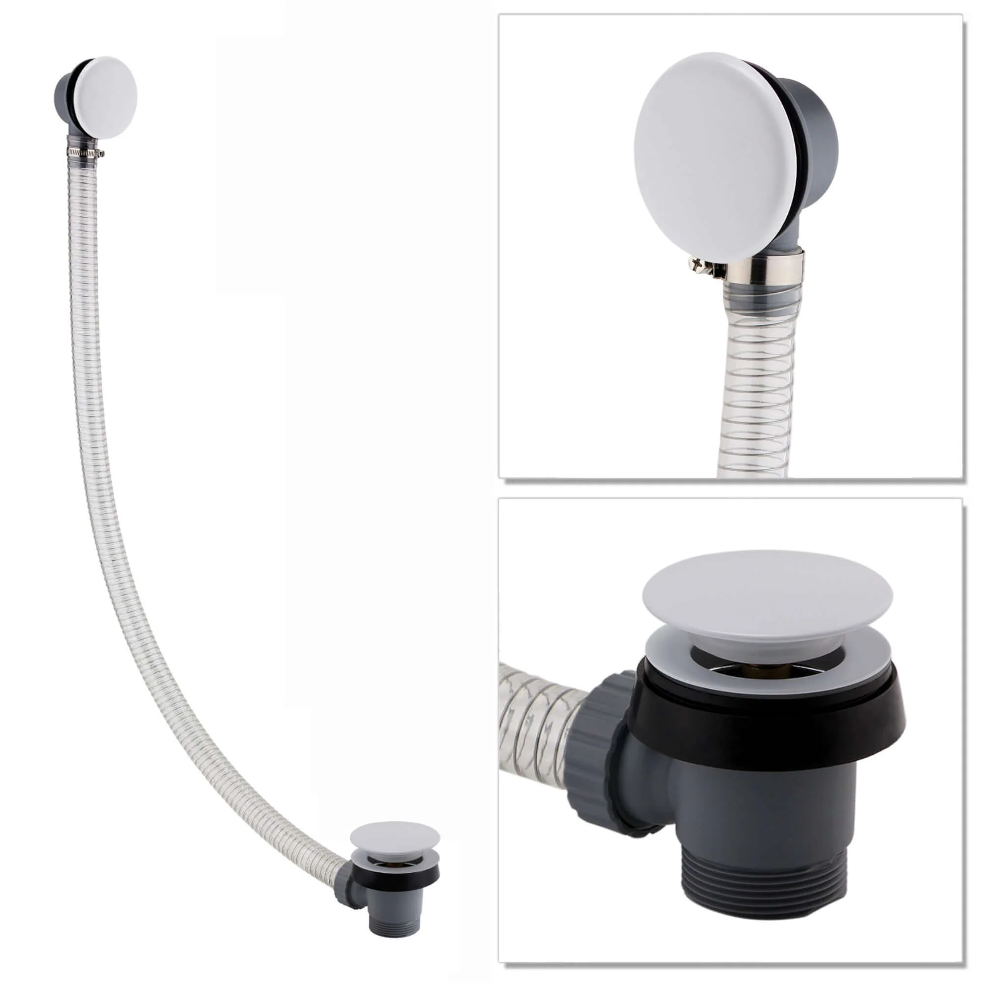 Easy clean cut to size pipe bath sprung waste & overflow (bath thickness 5-15mm) - matt white - Image 2