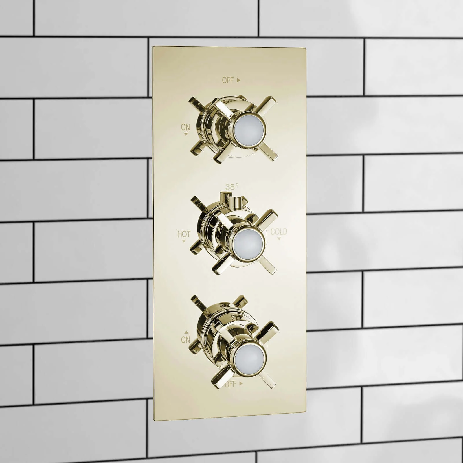 Edwardian traditional crosshead and white detail concealed thermostatic triple shower valve with 2 outlets - gold - Image 5