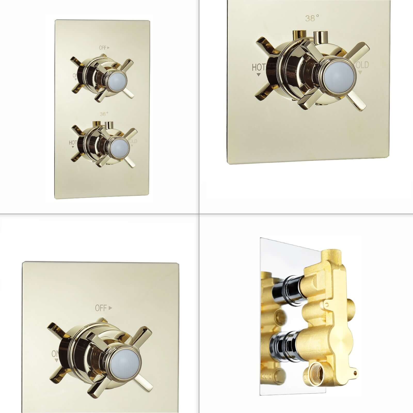 Edwardian traditional crosshead and white detail concealed thermostatic twin shower valve with 1 outlet - gold - Image 4