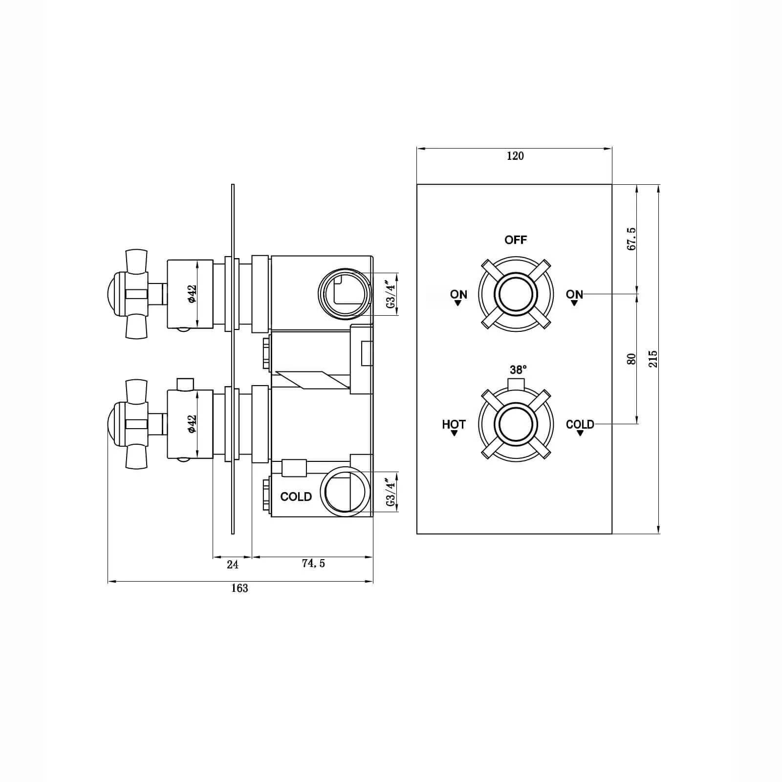 Edwardian traditional crosshead and white detail concealed thermostatic twin shower valve with 2 outlets - antique brass - Image 6