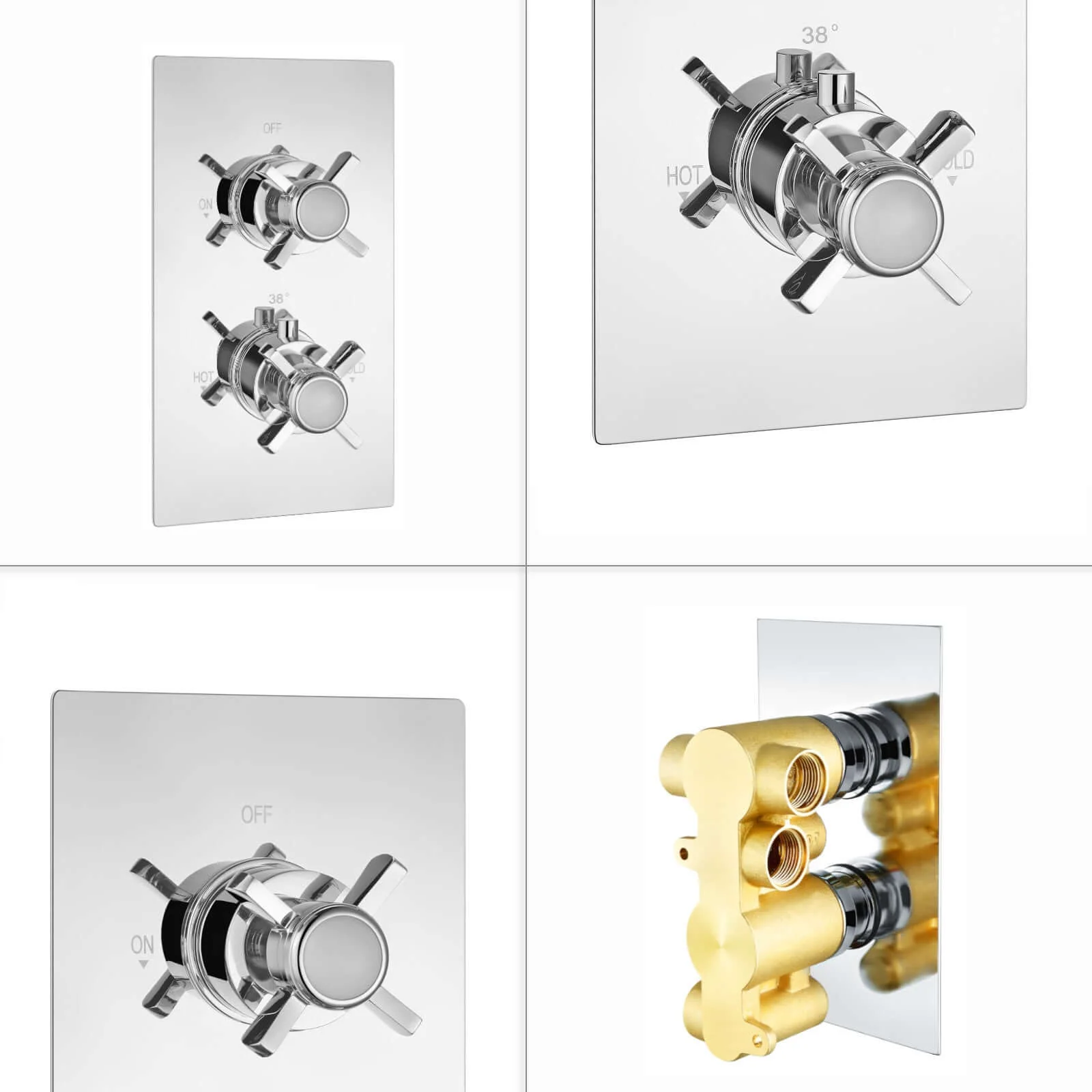 Edwardian traditional crosshead and white detail concealed thermostatic twin shower valve with 2 outlets - chrome - Image 4