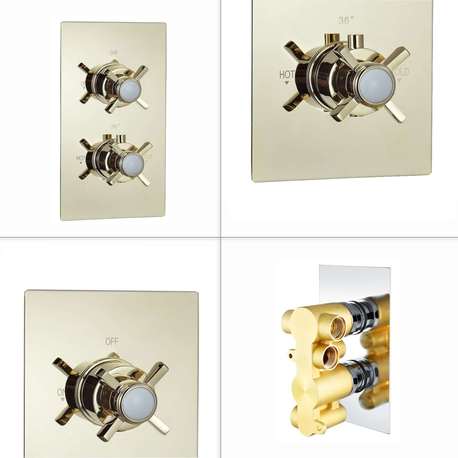 Edwardian traditional crosshead and white detail concealed thermostatic twin shower valve with 2 outlets - gold - Image 4