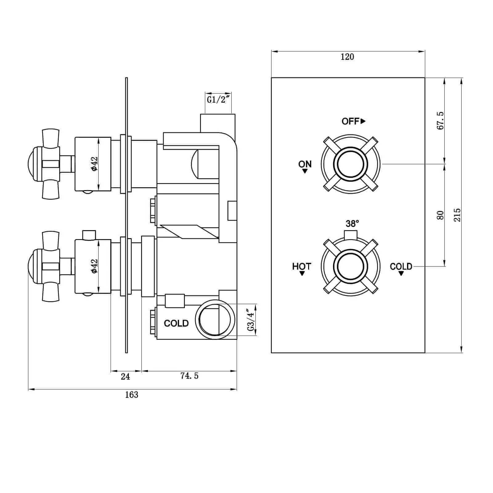 Edwardian Traditional Crosshead And White Details Concealed Thermostatic Shower Set Ceiling Fixed 8" Shower Head - Chrome (1 Outlet) - Image 7