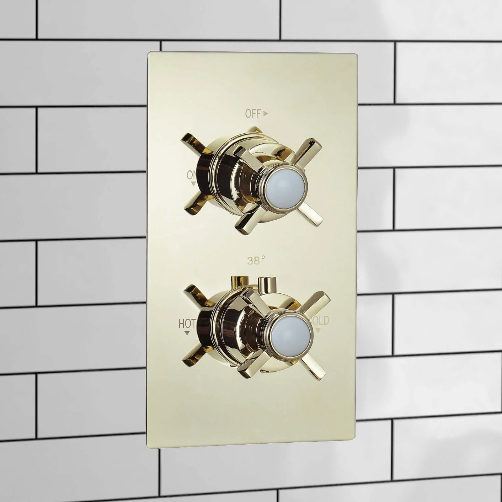 Edwardian Traditional Crosshead And White Details Concealed Thermostatic Shower Set Ceiling Fixed 8" Shower Head - Gold (1 Outlet) - Image 2