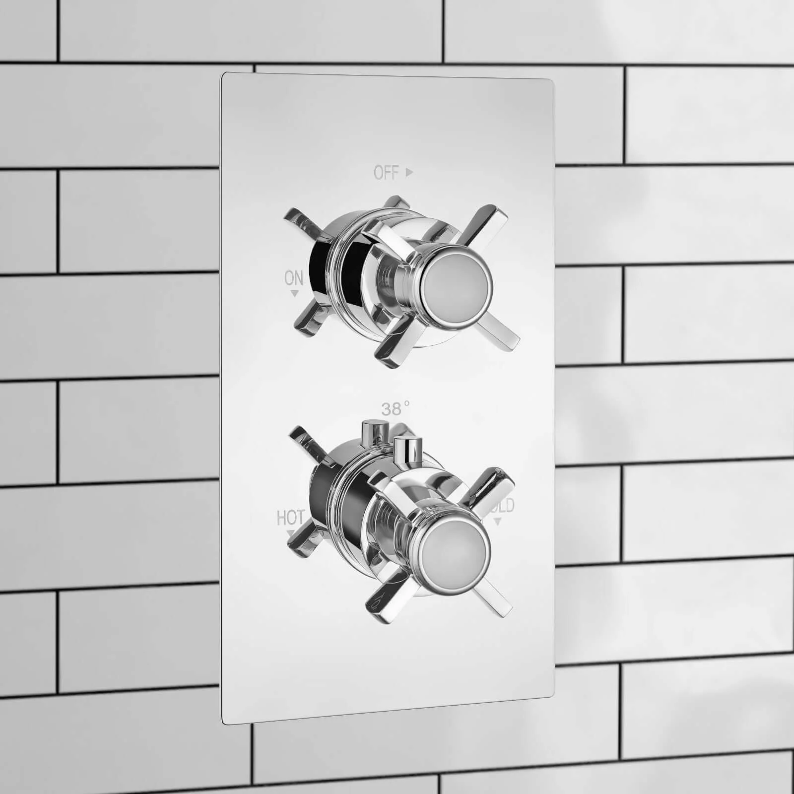 Edwardian Traditional Crosshead And White Details Concealed Thermostatic Shower Set Wall Fixed 8" Shower Head - Chrome (1 Outlet) - Image 2