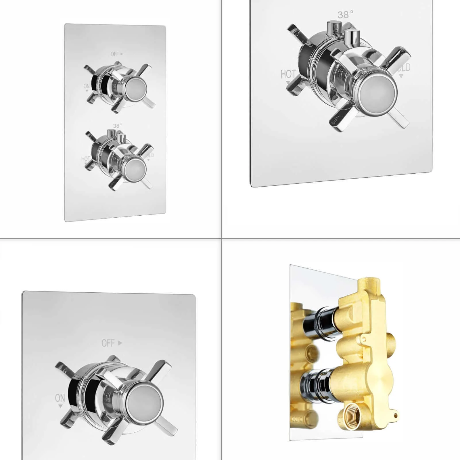 Edwardian Traditional Crosshead And White Details Concealed Thermostatic Shower Set Wall Fixed 8" Shower Head - Chrome (1 Outlet) - Image 5