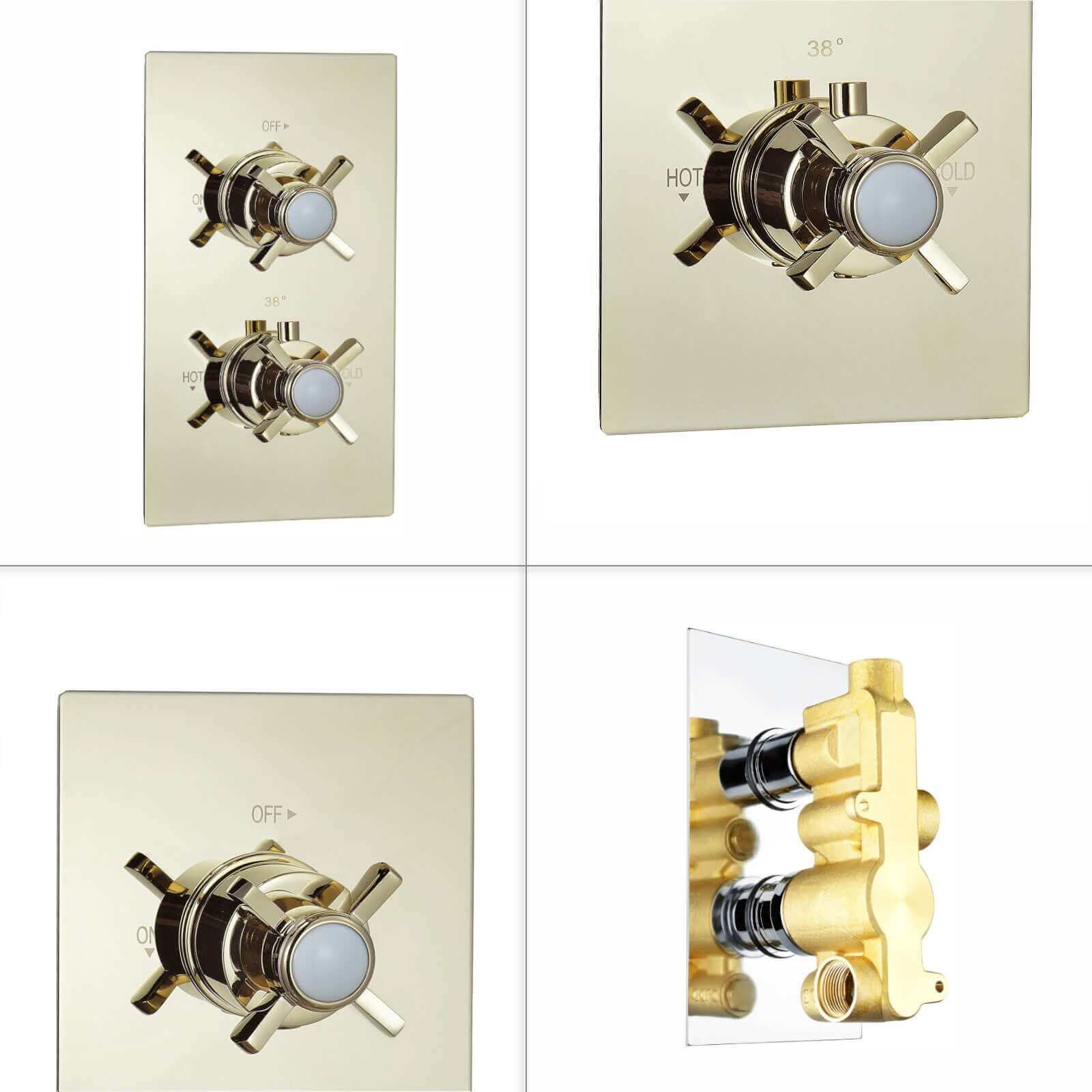 Edwardian Traditional Crosshead And White Details Concealed Thermostatic Shower Set Wall Fixed 8" Shower Head - Gold (1 Outlet) - Image 5