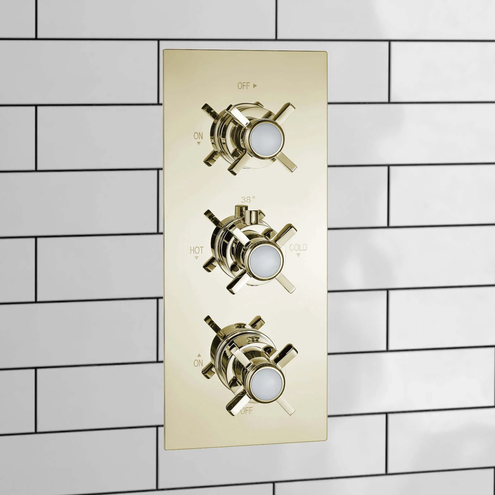 Edwardian traditional crosshead and white details concealed thermostatic triple shower valve with 3 outlets - gold - Image 5