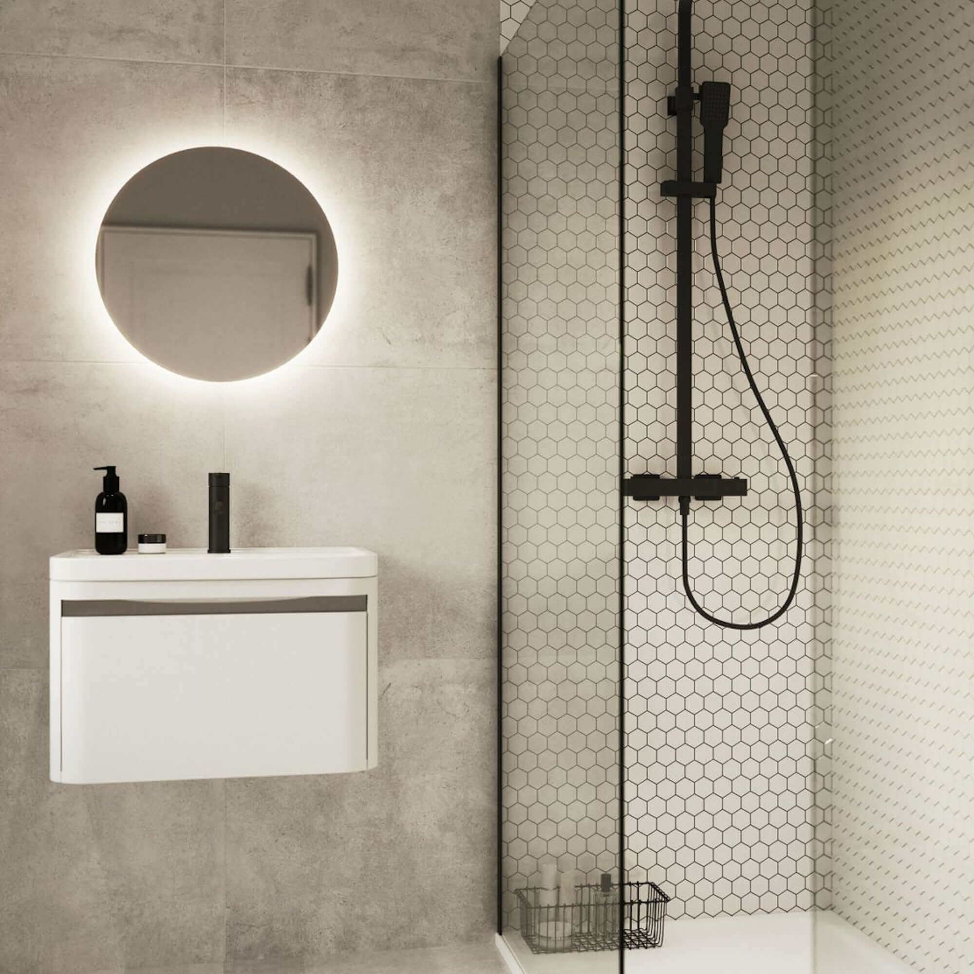 Enzo square thermostatic shower set two outlet with ultra slim 200mm shower head and handheld - matt black - Image 2