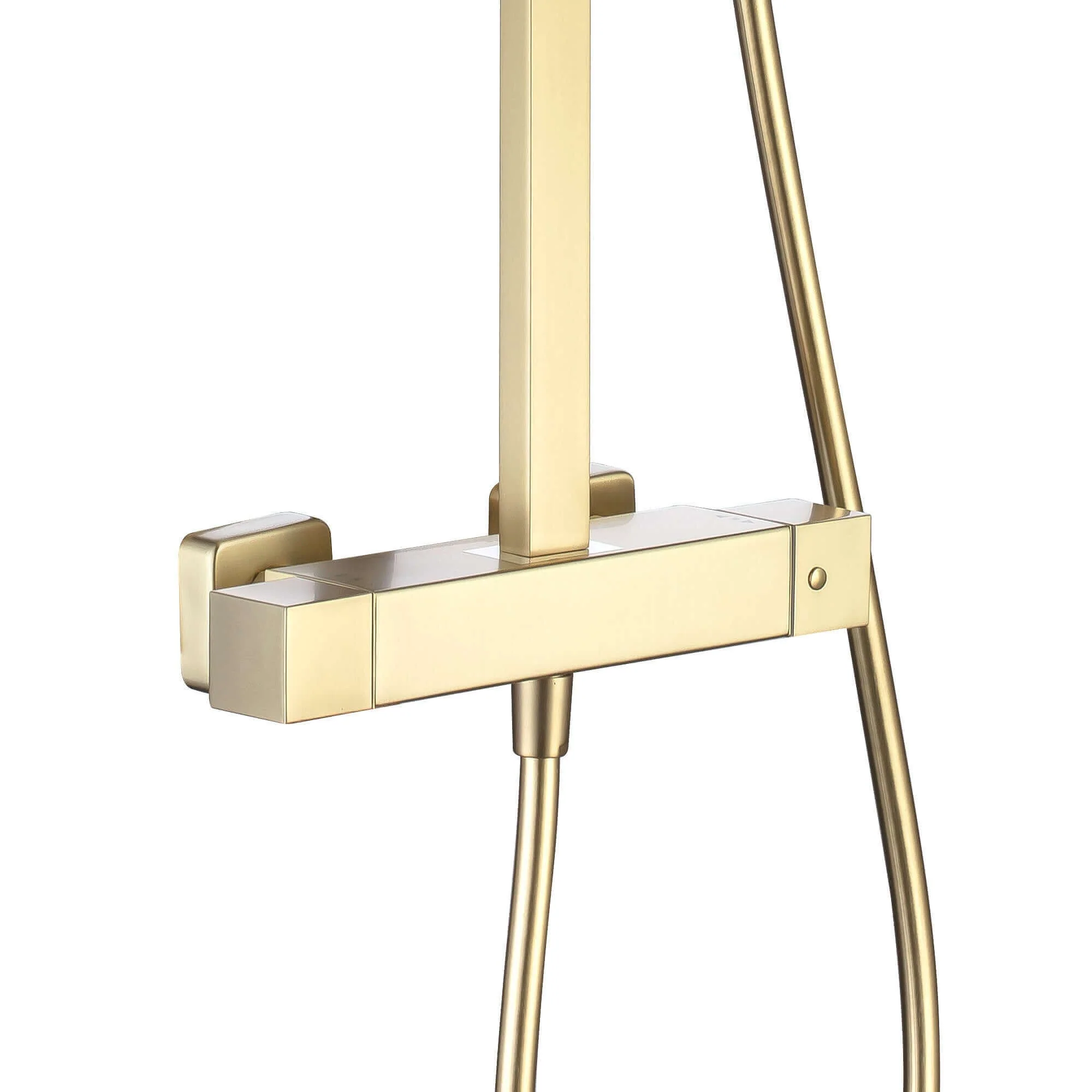 Enzo square thermostatic shower set two outlet with ultra slim 200mm shower head and handheld - brushed brass - Image 3