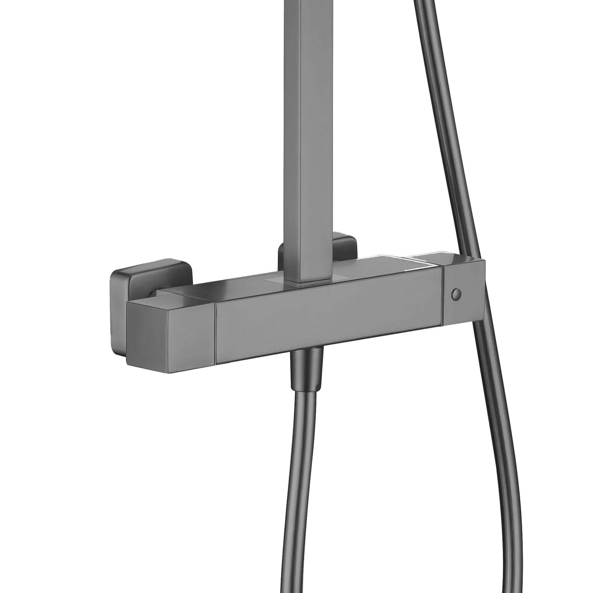 Enzo square thermostatic shower set two outlet with ultra slim 200mm shower head and handheld - gunmetal grey - Image 3