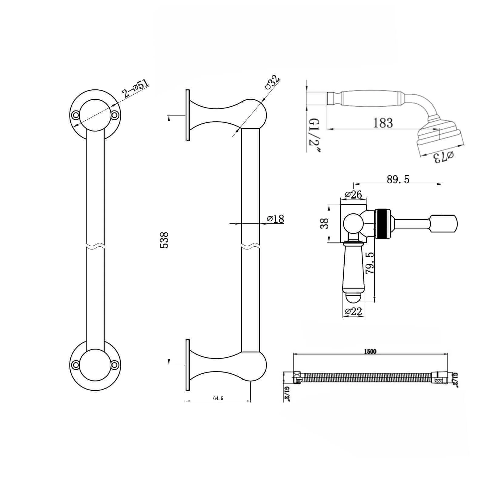 Gallant traditional thermostatic shower bar mixer valve with slider rail shower kit - antique brass - Image 8