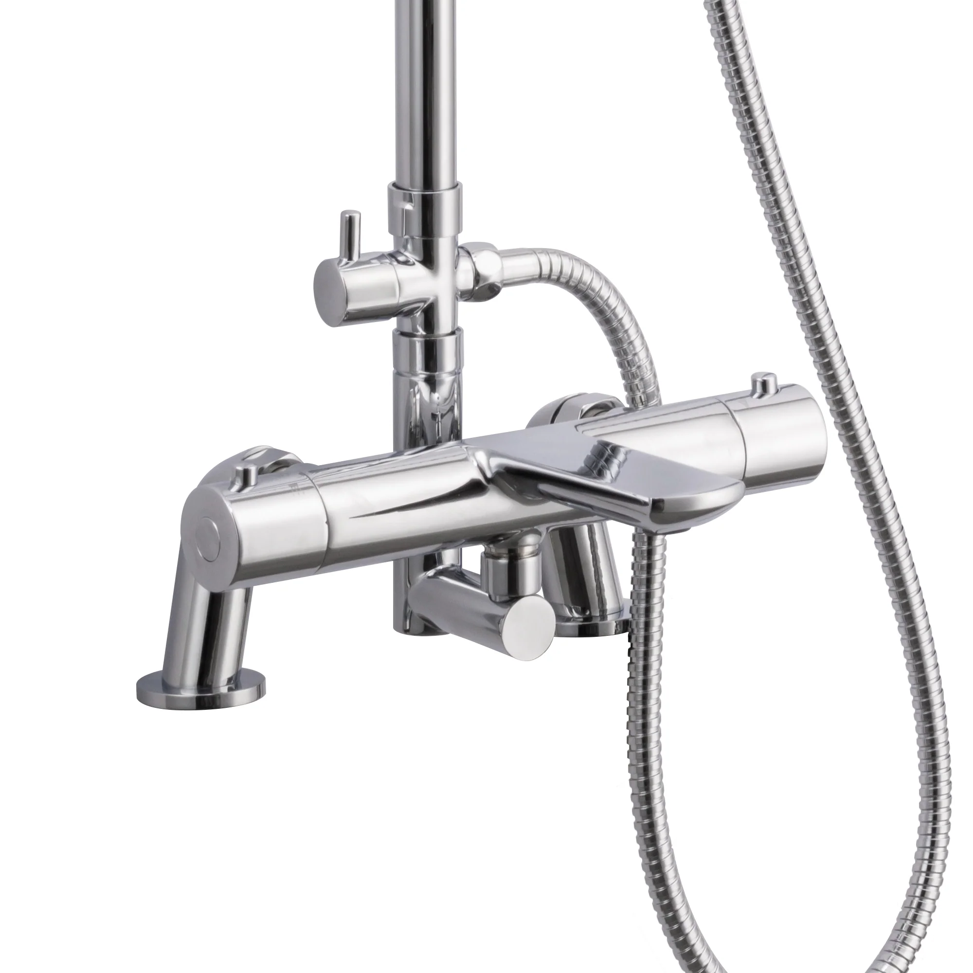 Harbour thermostatic bar bath shower mixer valve with dual rigid riser kit, 200mm round overhead rain shower and handheld - chrome - Image 5