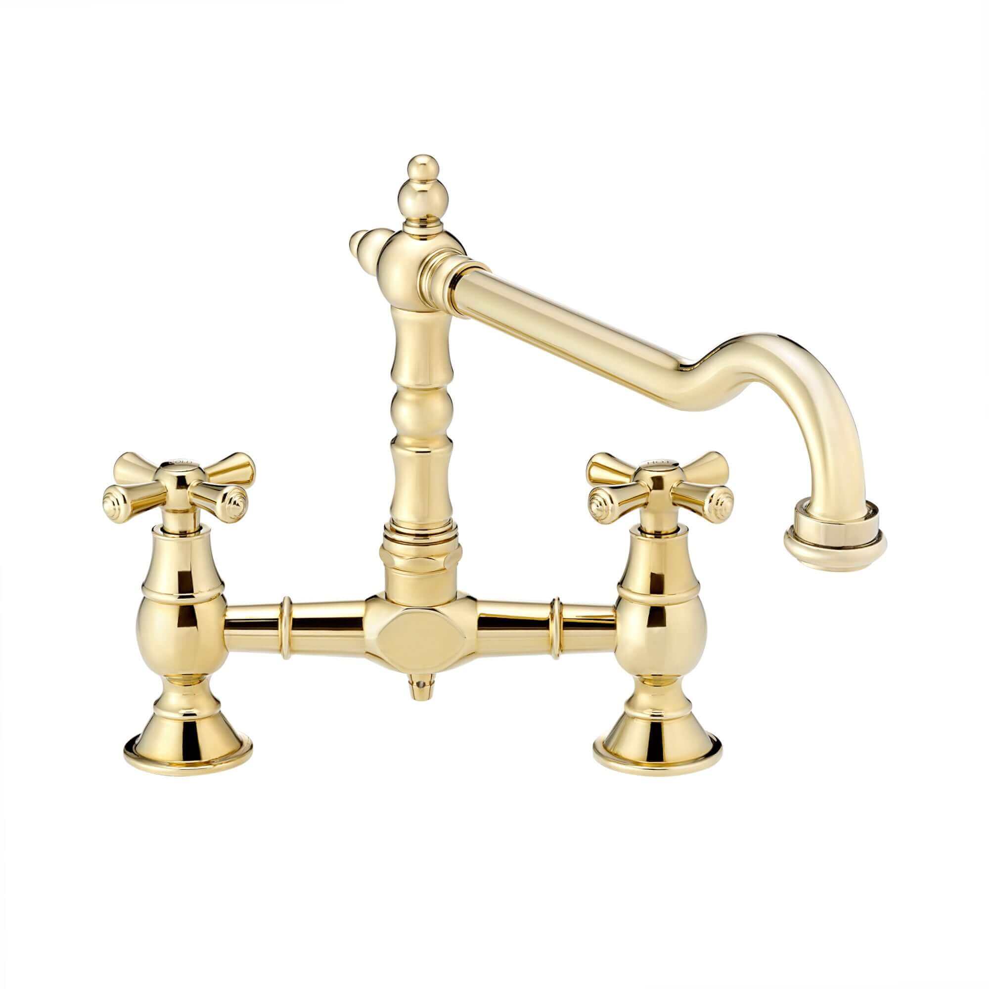 Langley traditional bridge kitchen sink mixer tap colonial crosshead - gold - Image 7