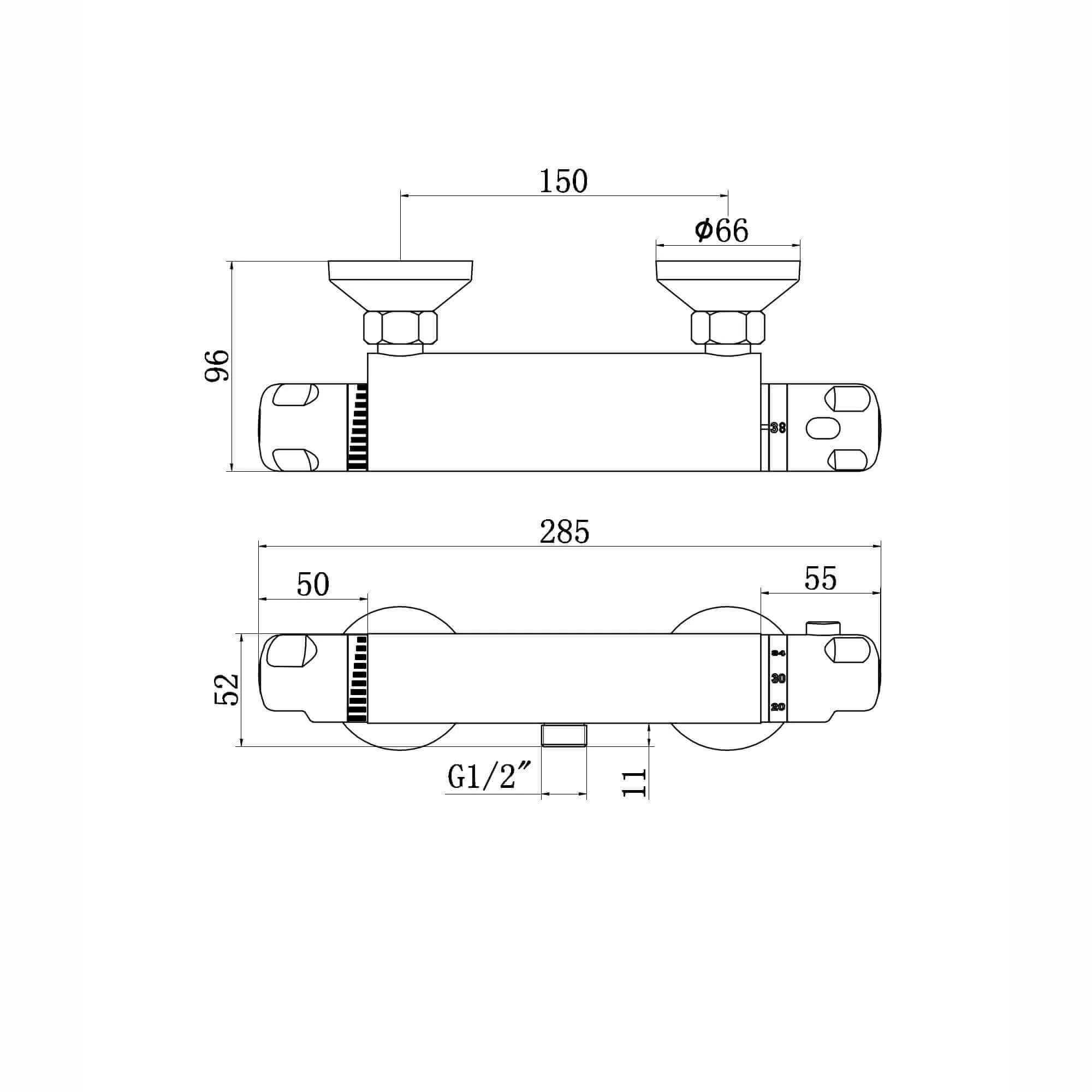Luna standard thermostatic bar shower valve bottom outlet - chrome - Image 8