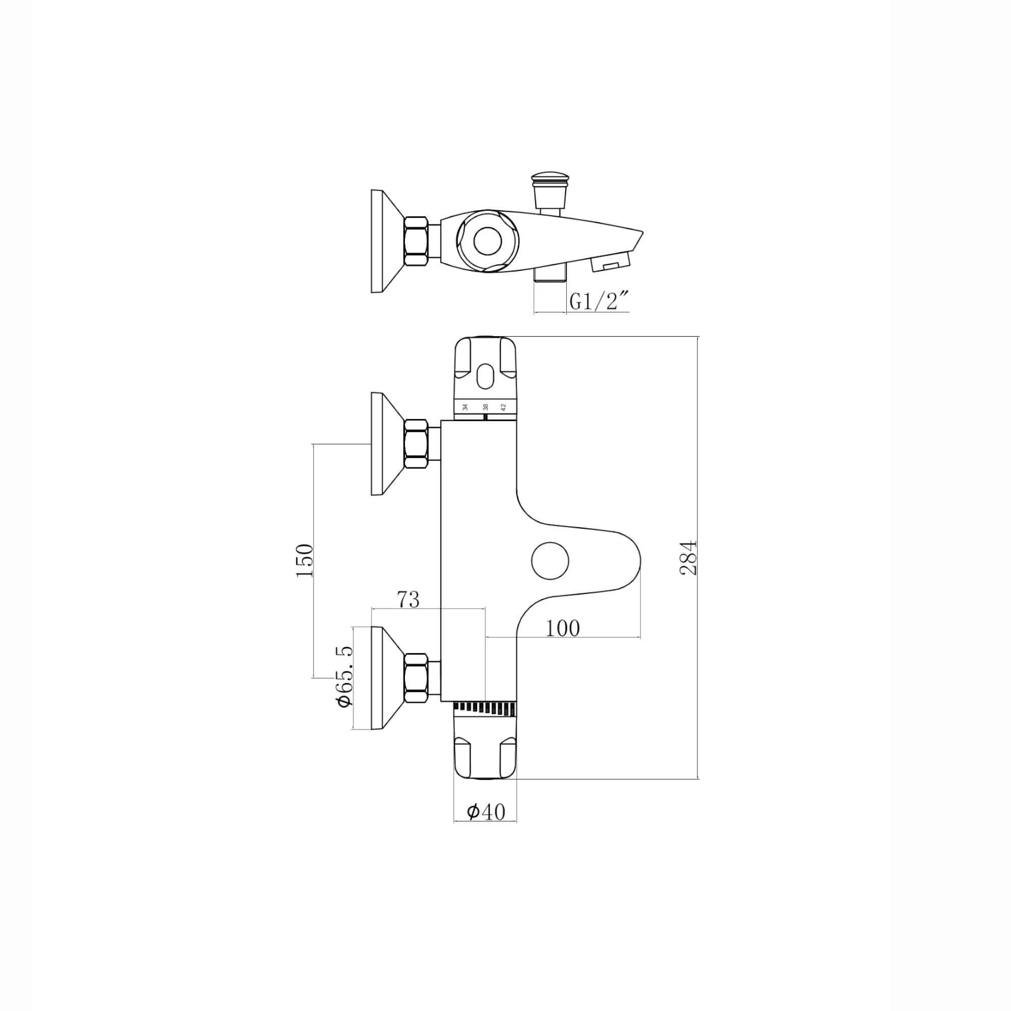 Luna thermostatic bath shower mixer tap wall mount - chrome (no handset) - Image 6