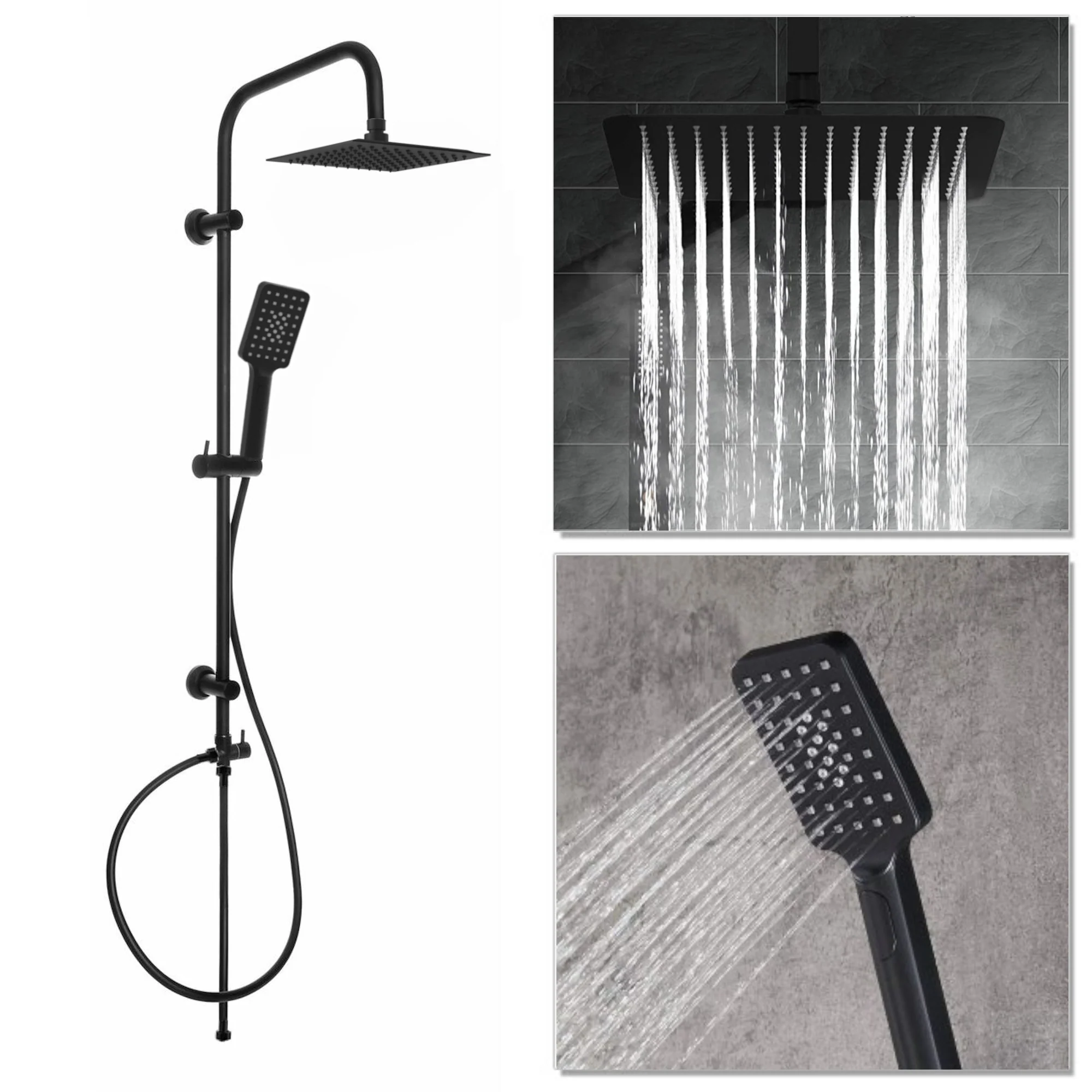 Milly bath shower mixer tap with dual rigid riser - matt black - Image 3