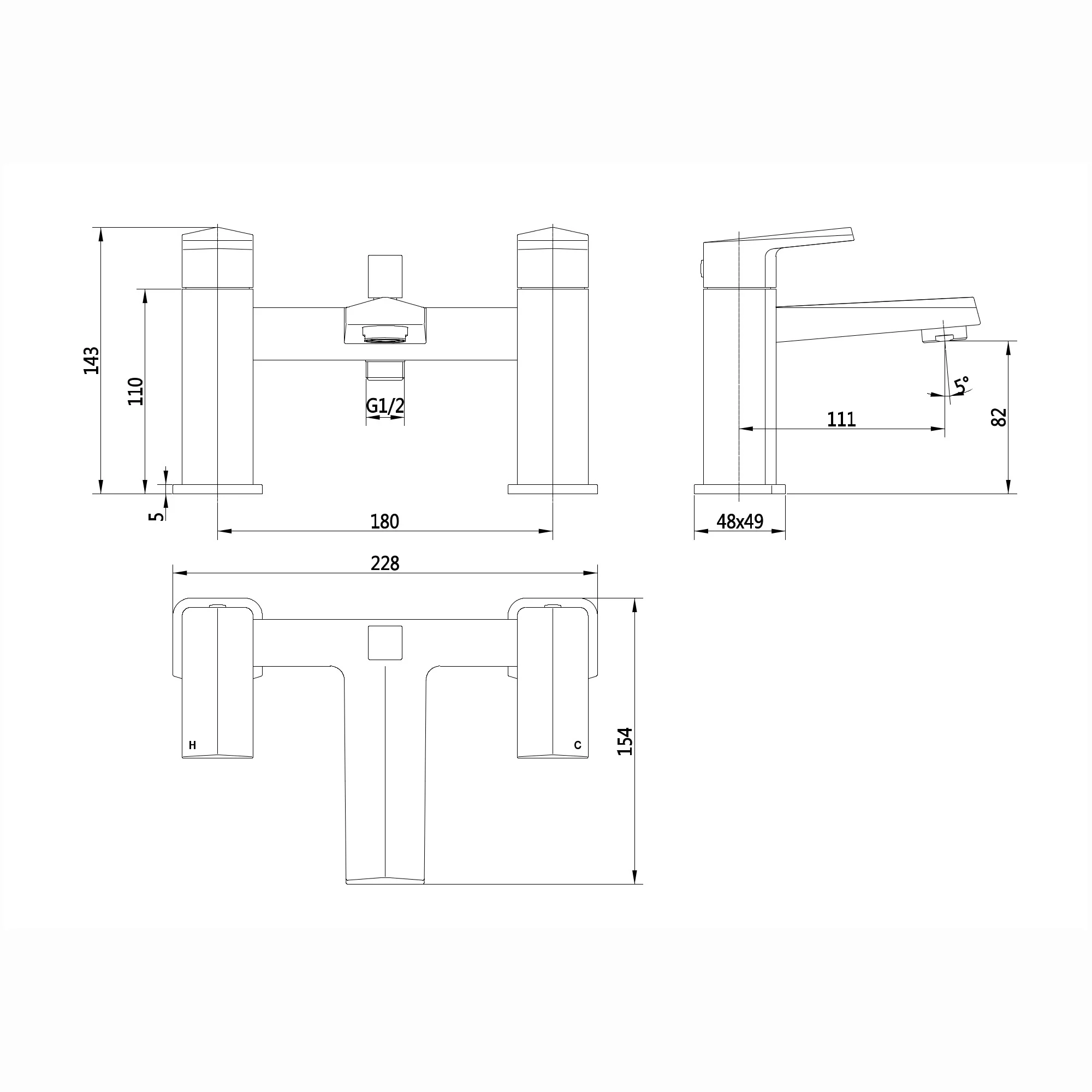 Milly bath shower mixer tap with dual rigid riser - matt black - Image 4