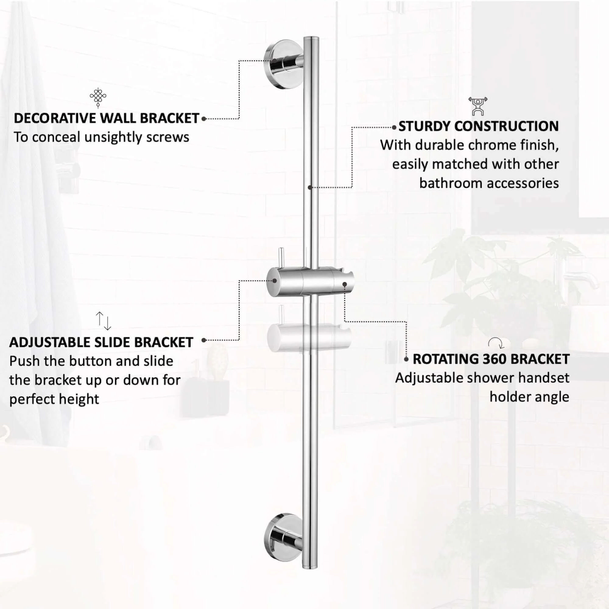Modern shower slider rail with bracket - chrome - Image 4