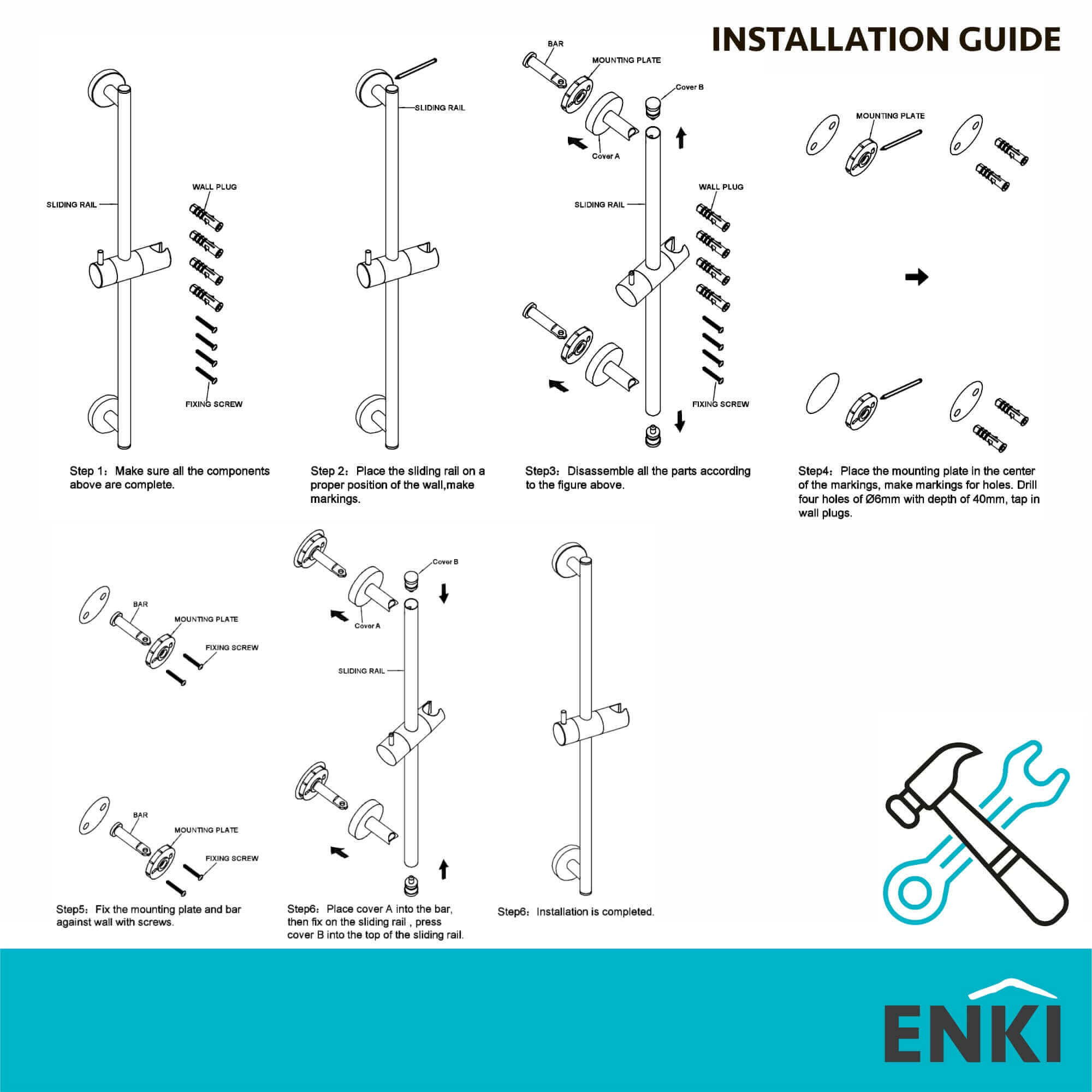 Modern shower slider rail with bracket - chrome - Image 6