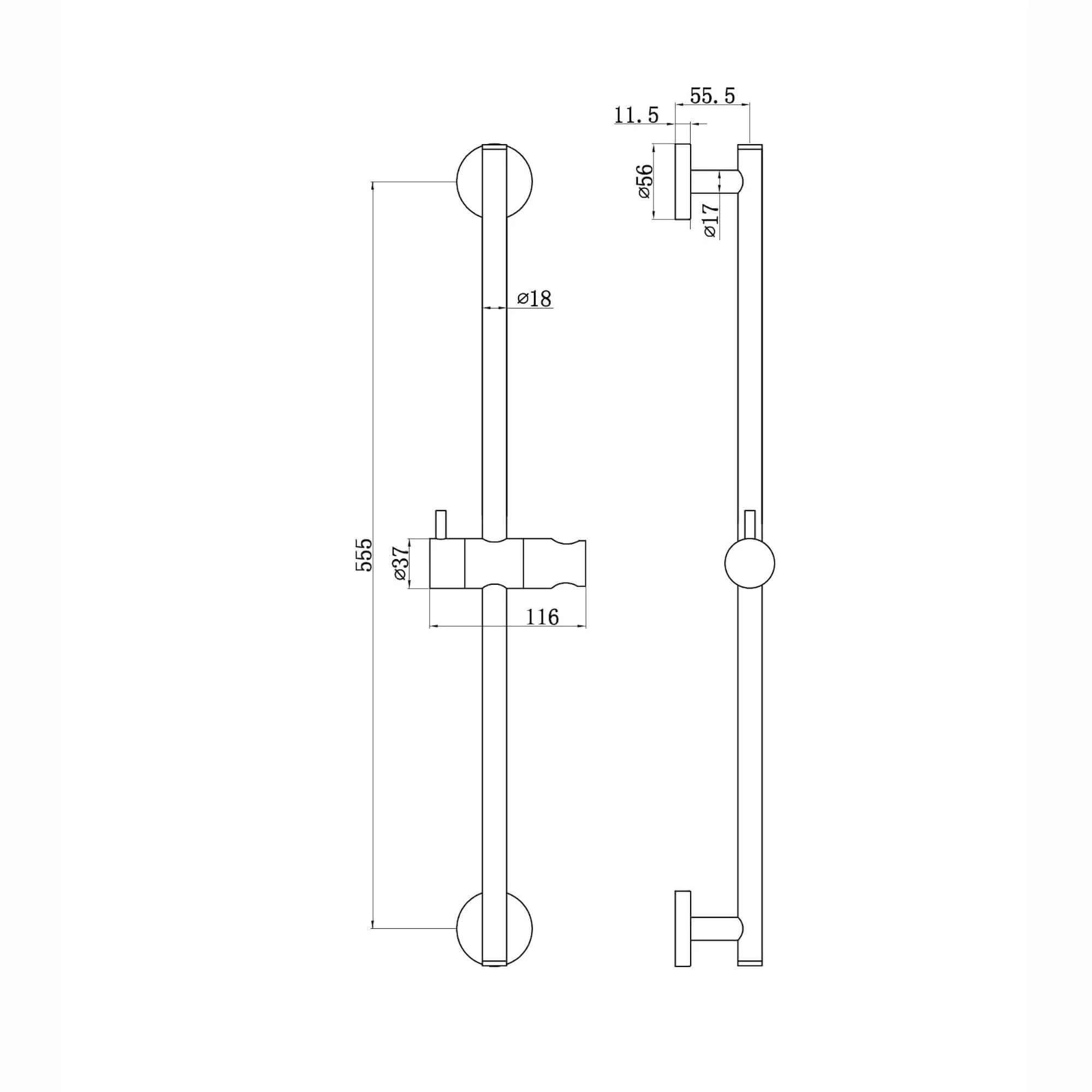 Modern shower slider rail with bracket - matt black - Image 6