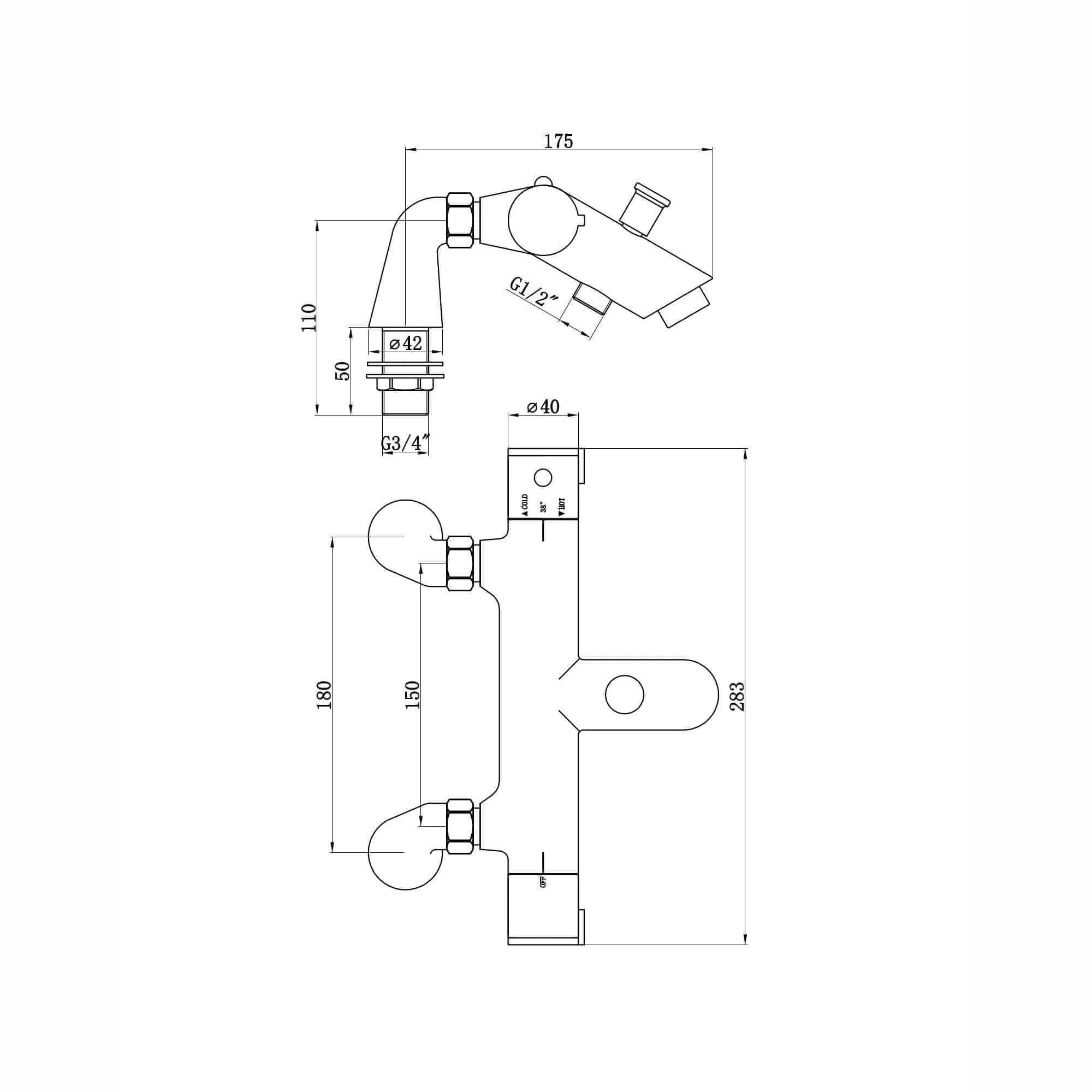 Dune modern thermostatic bath shower mixer tap deck mount with handset - chrome - Image 7