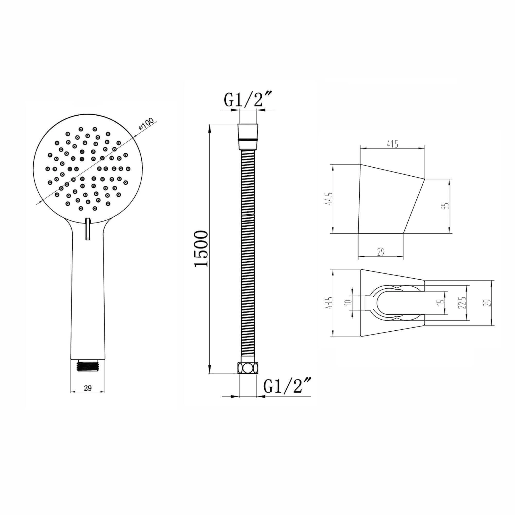 Dune modern thermostatic bath shower mixer tap deck mount with handset - chrome - Image 8