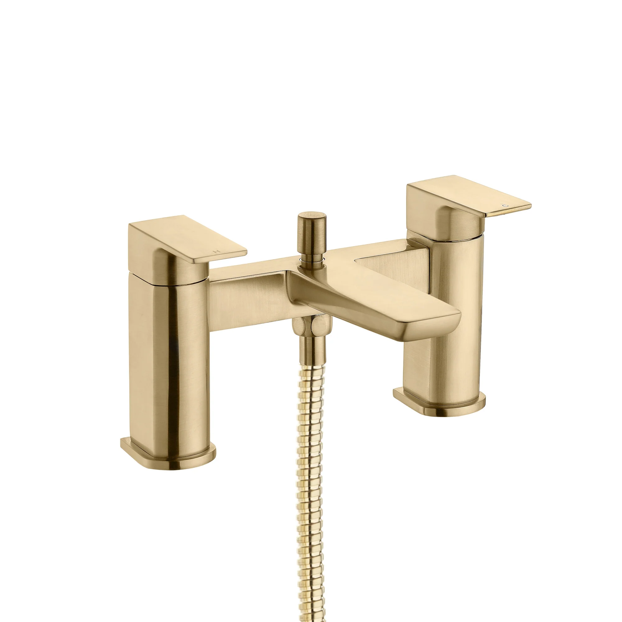 Mykonos bundle incl. bath shower mixer tap with dual riser rail, basin mixer, bath and basin wastes - brushed brass - Image 3