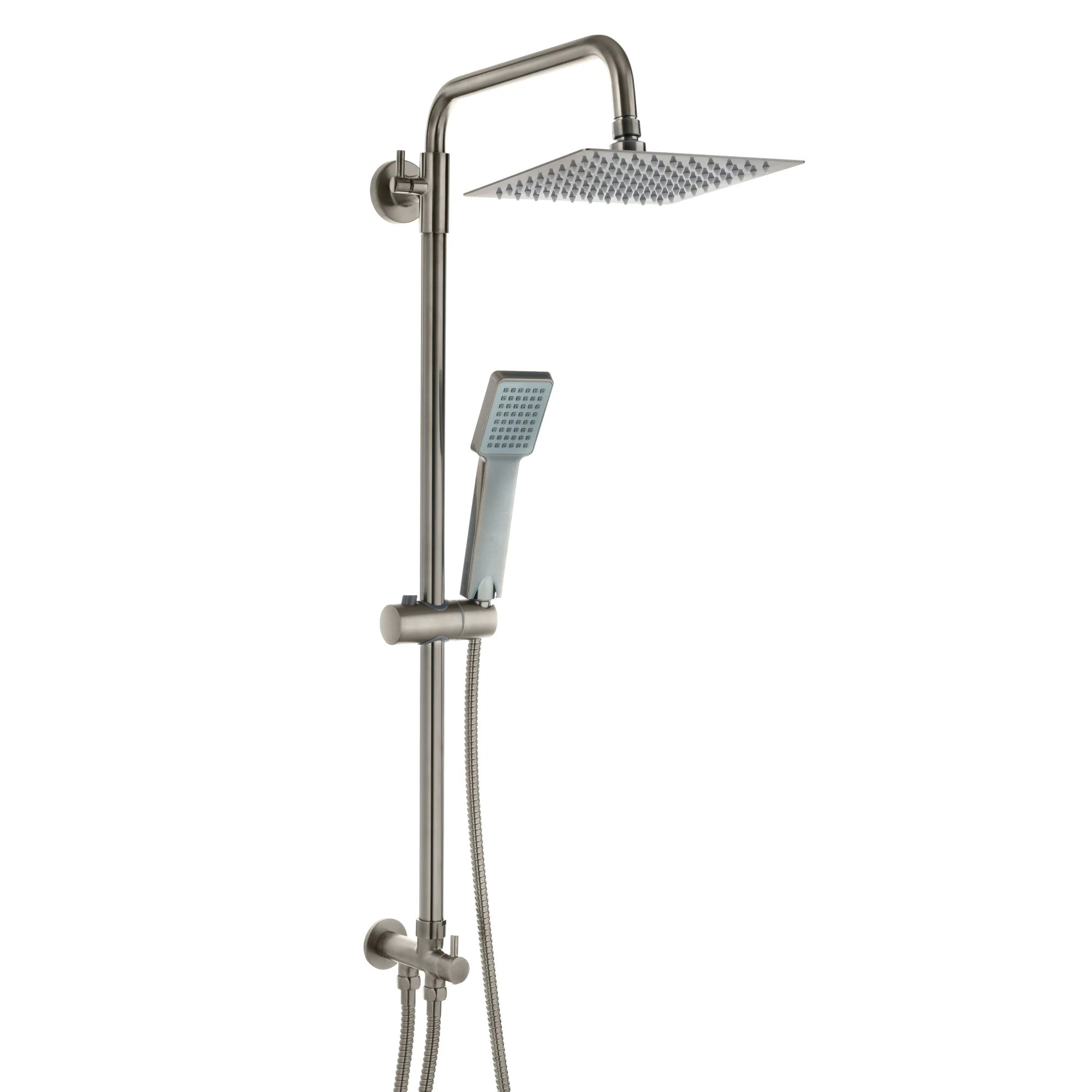 Mykonos contemporary bath shower mixer tap with dual rigid riser - gunmetal grey - Image 2