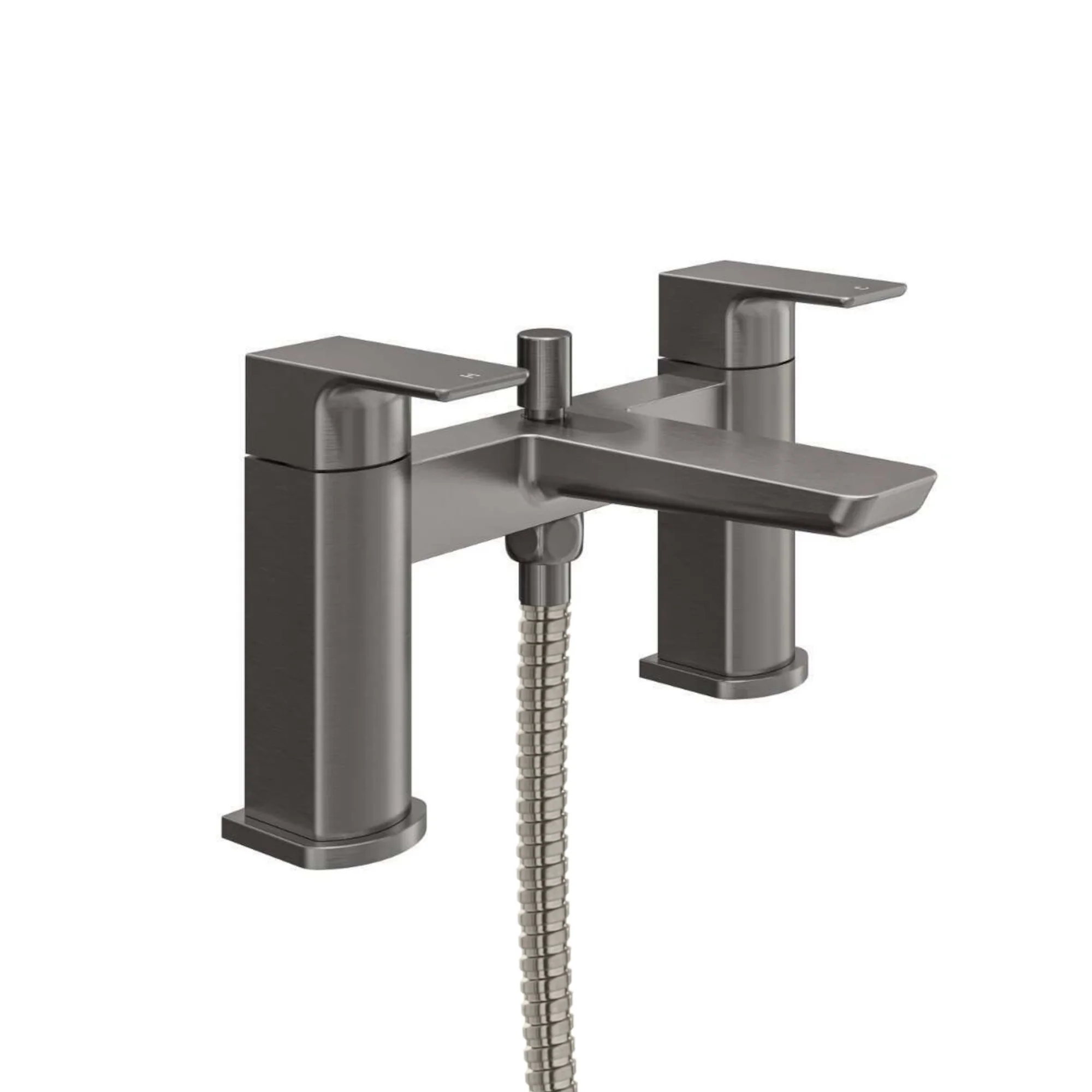 Mykonos contemporary bath shower mixer tap with dual rigid riser - gunmetal grey - Image 3