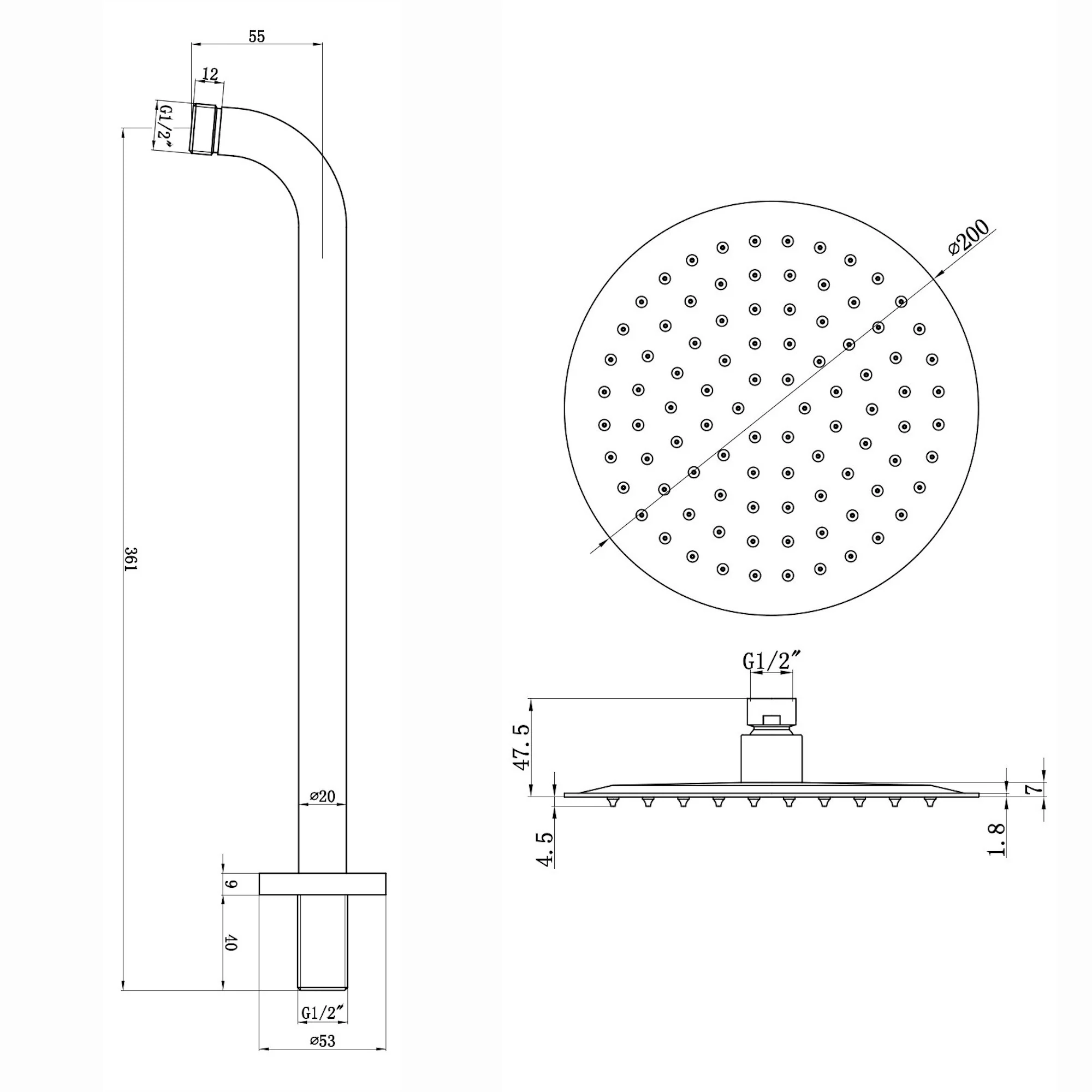 Naples Contemporary Round Concealed Thermostatic Shower Set Incl. Triple Diverter Valve, Wall Fixed 8" Shower Head, Slider Rail Kit, Bath Filler Waste with Overflow - Matt Black (3 Outlet) - Image 8