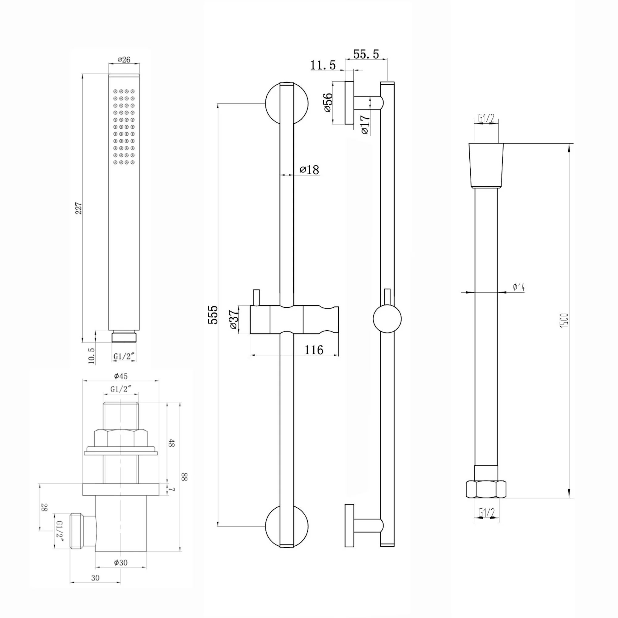 Naples Contemporary Round Concealed Thermostatic Shower Set Incl. Twin Valve, Ceiling Fixed 8" Shower Head, Slider Rail Kit - Chrome (2 Outlet) - Image 10