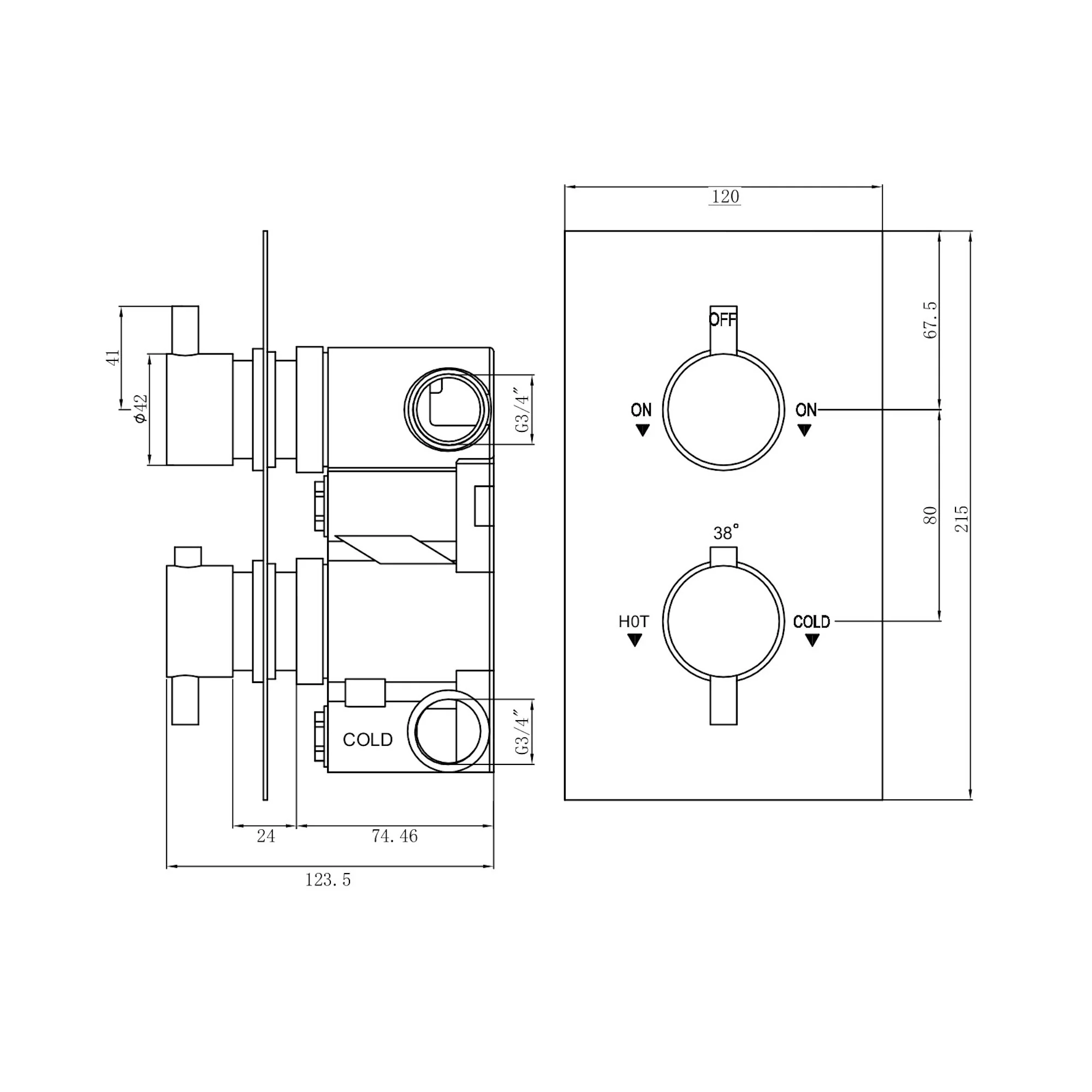 Naples Contemporary Round Concealed Thermostatic Shower Set Incl. Twin Valve, Wall Fixed 8" Shower Head, Handshower Kit - Chrome (2 Outlet) - Image 8