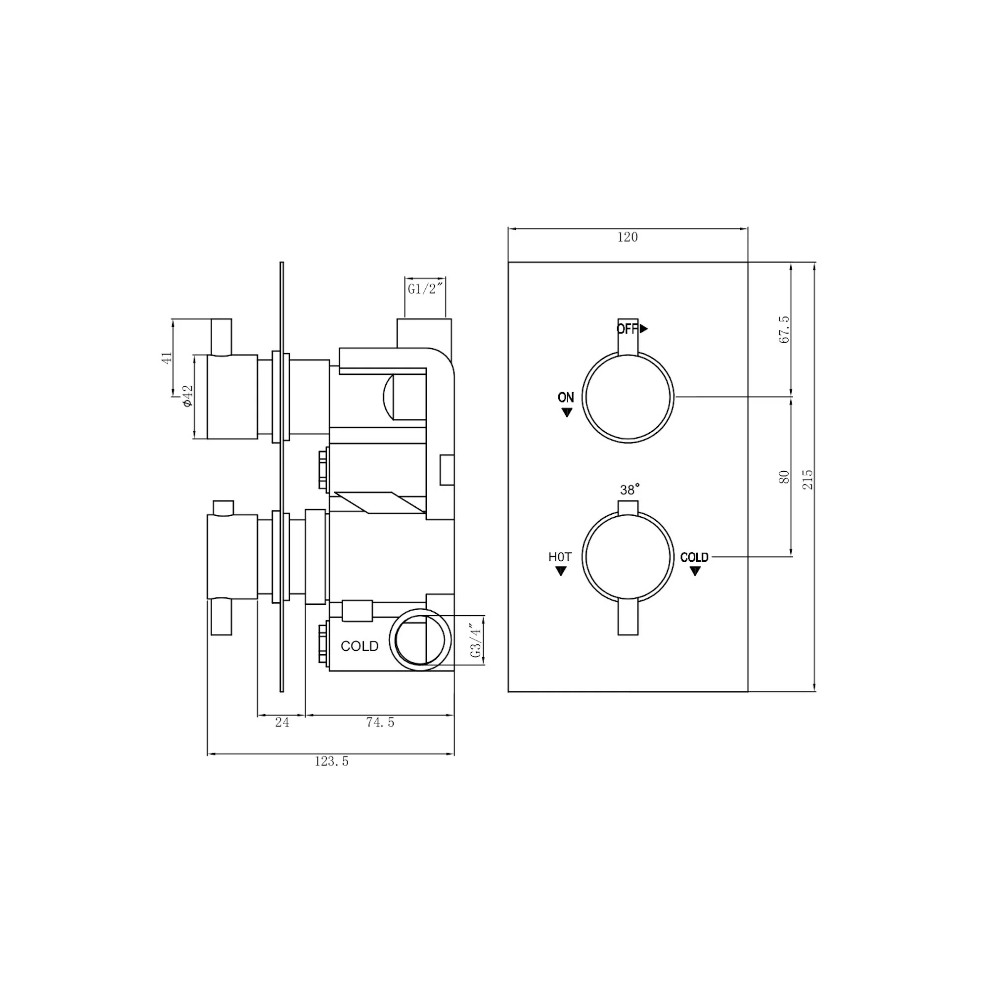 Naples Contemporary Round Concealed Thermostatic Shower Set Wall Fixed 8" Shower Head - Chrome (1 Outlet) - Image 8