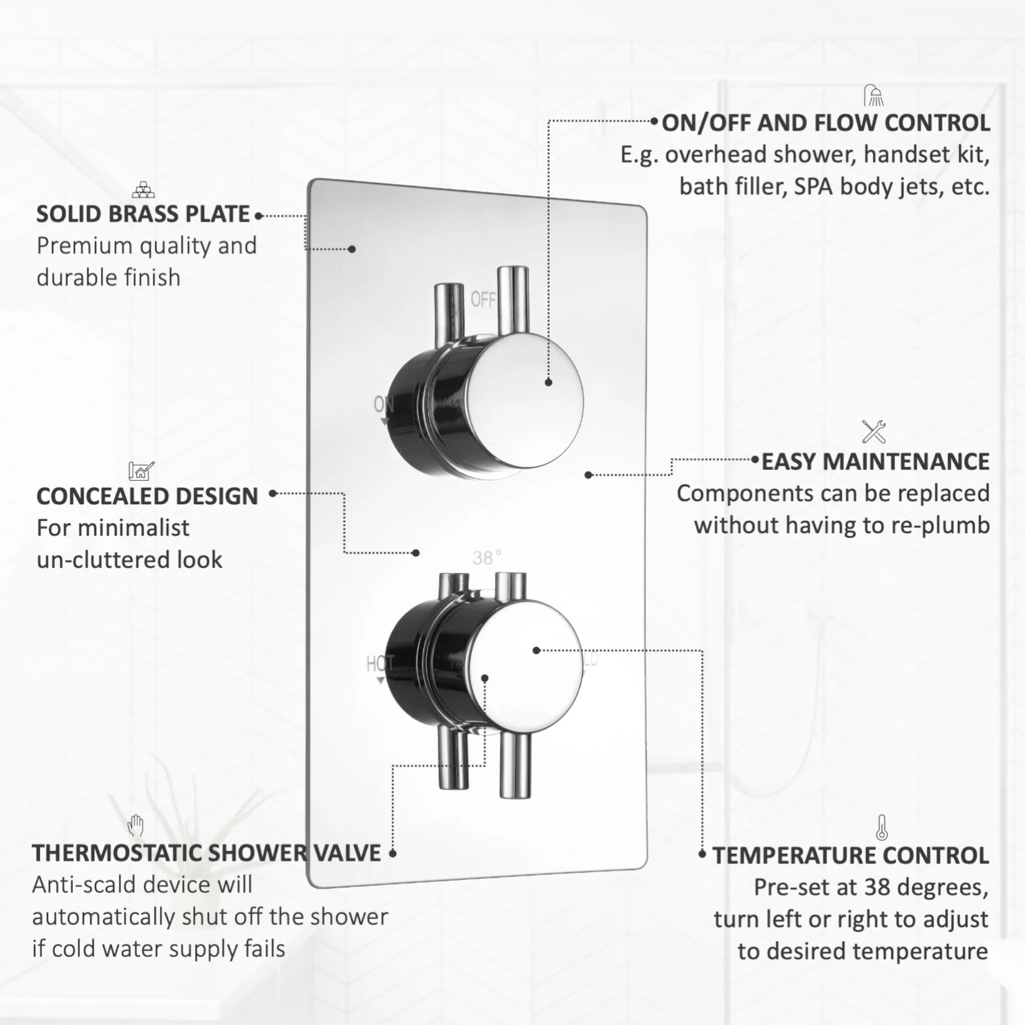Naples Contemporary Round Concealed Thermostatic Shower Set With Handshower Kit - Chrome (1 Outlet) - Image 5