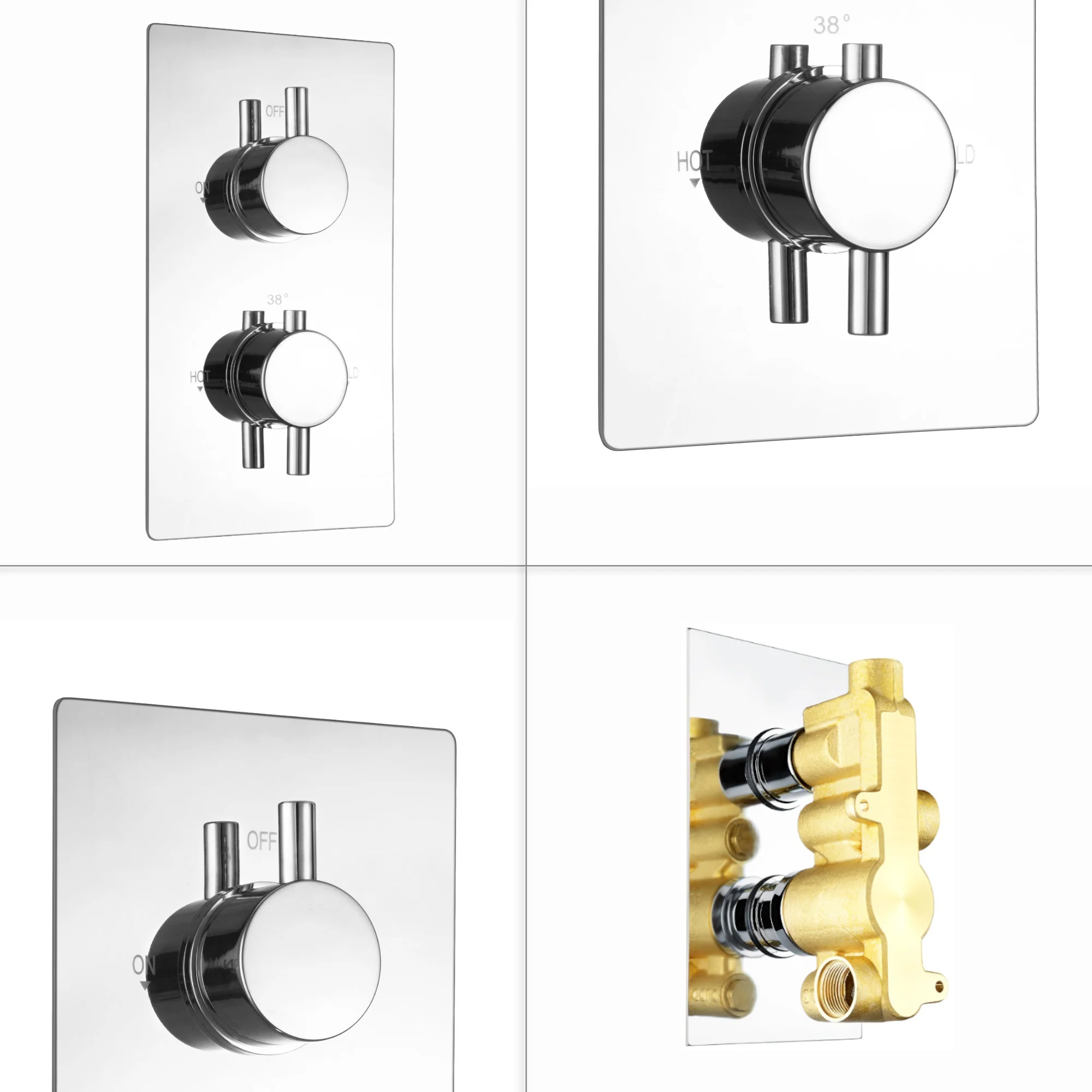 Naples contemporary round concealed thermostatic twin shower valve with 1 outlet - chrome - Image 5