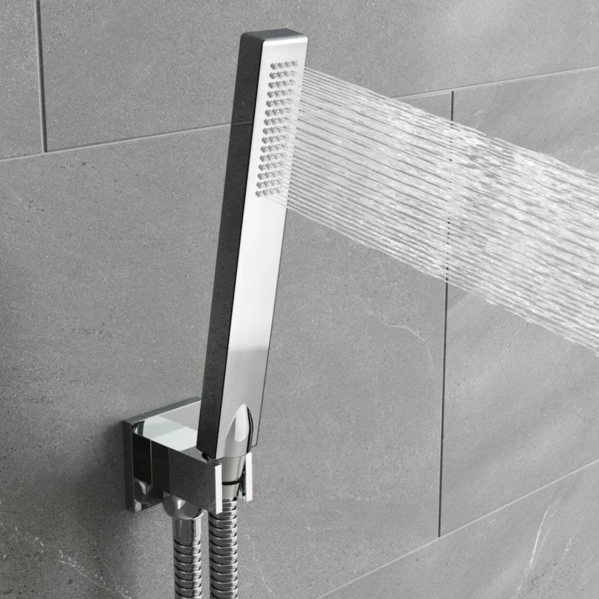 Naples Square Concealed Thermostatic Shower Set Incl. Twin Valve, Wall Fixed 8" Shower Head, Handset Kit - Chrome (2 Outlet) - Image 3