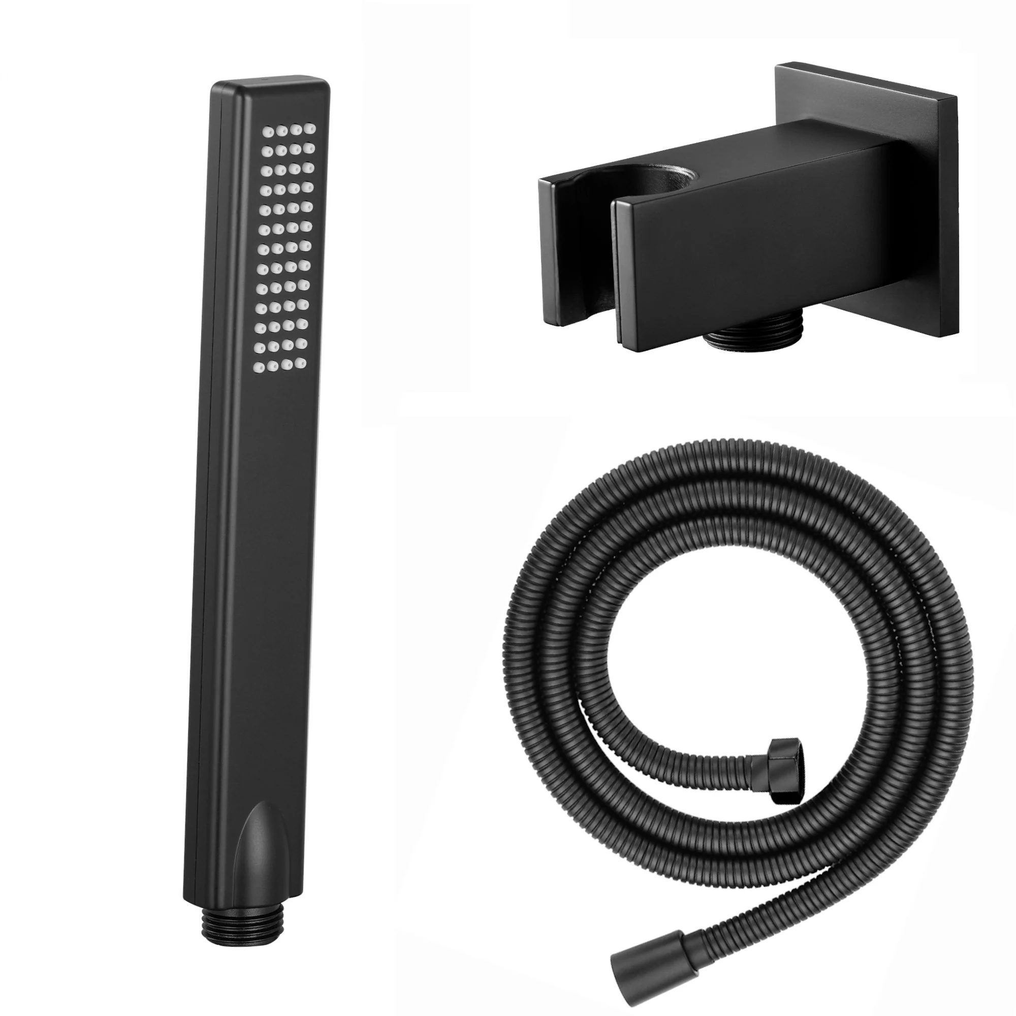Naples Square Concealed Thermostatic Shower Set Incl. Twin Valve, Wall Fixed 8" Shower Head, Handset Kit - Matt Black (2 Outlet) - Image 4