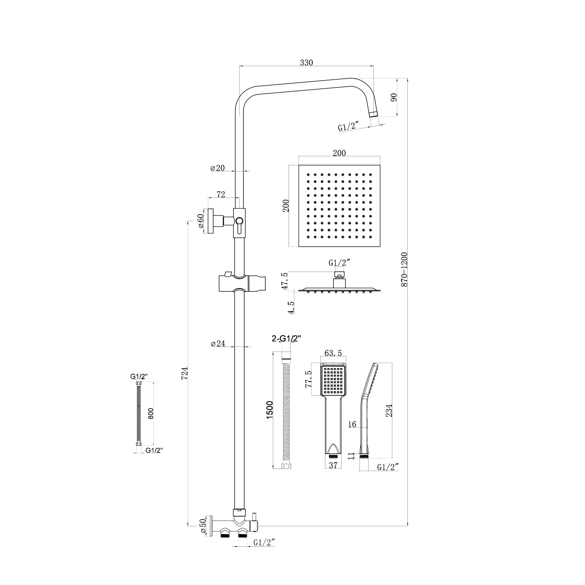 Plaza bundle incl. bath shower mixer tap with dual riser rail, basin mixer, bath and basin wastes - brushed brass - Image 7