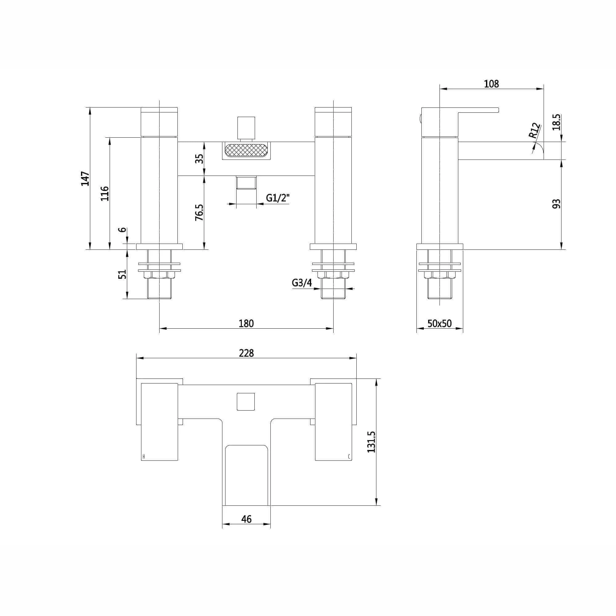 Plaza square waterfall bath shower mixer tap filler - matt black - Image 3