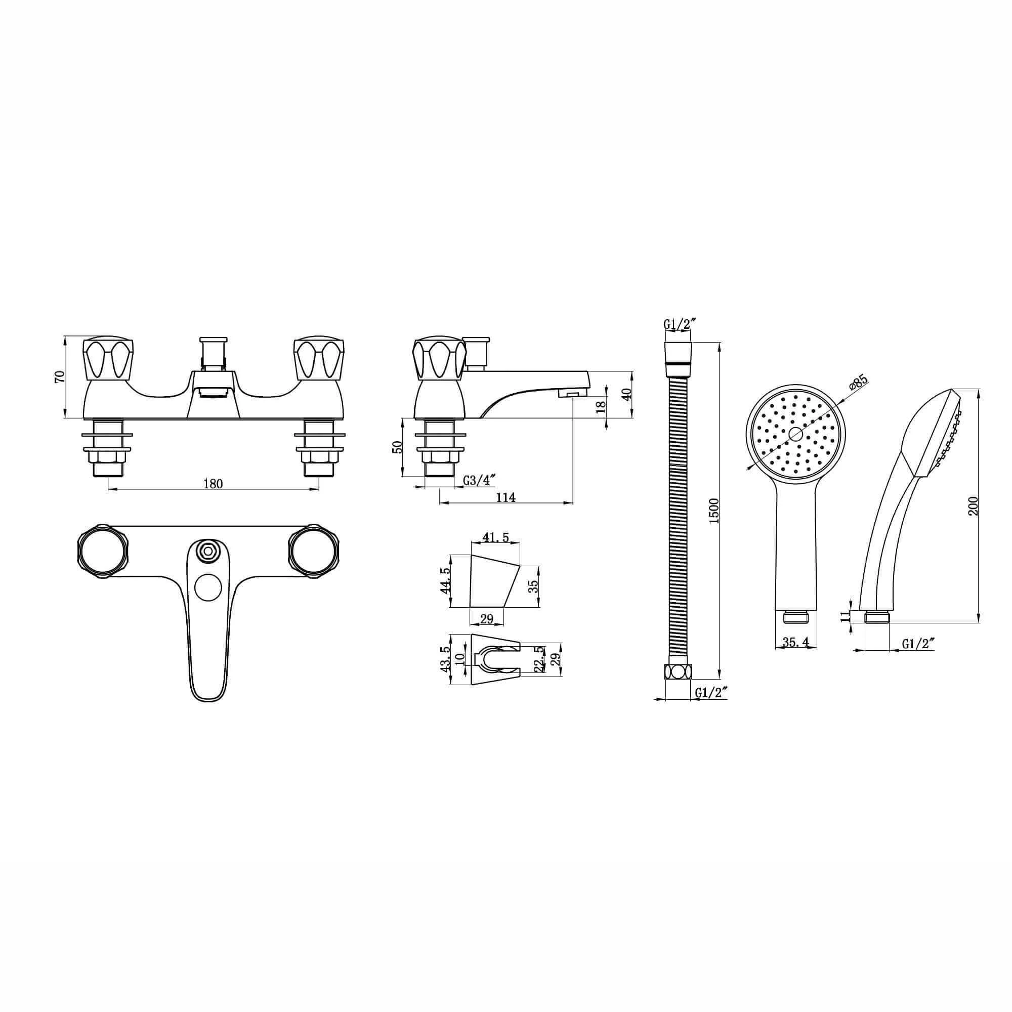 Quest bath shower mixer filler tap modern with knobs - chrome - Image 4