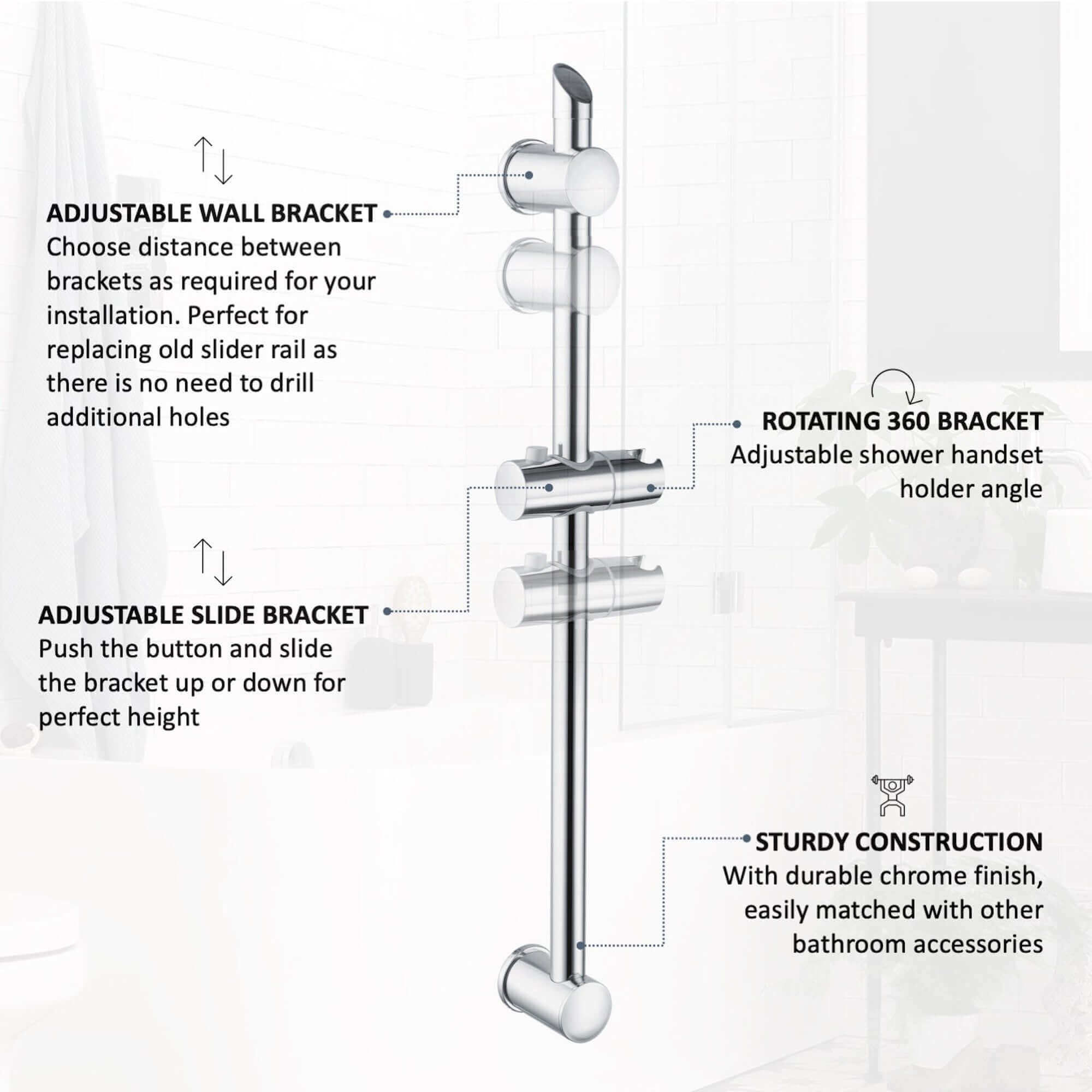 Quest Chrome Bath Shower Mixer Tap With Slider Rail - Image 5