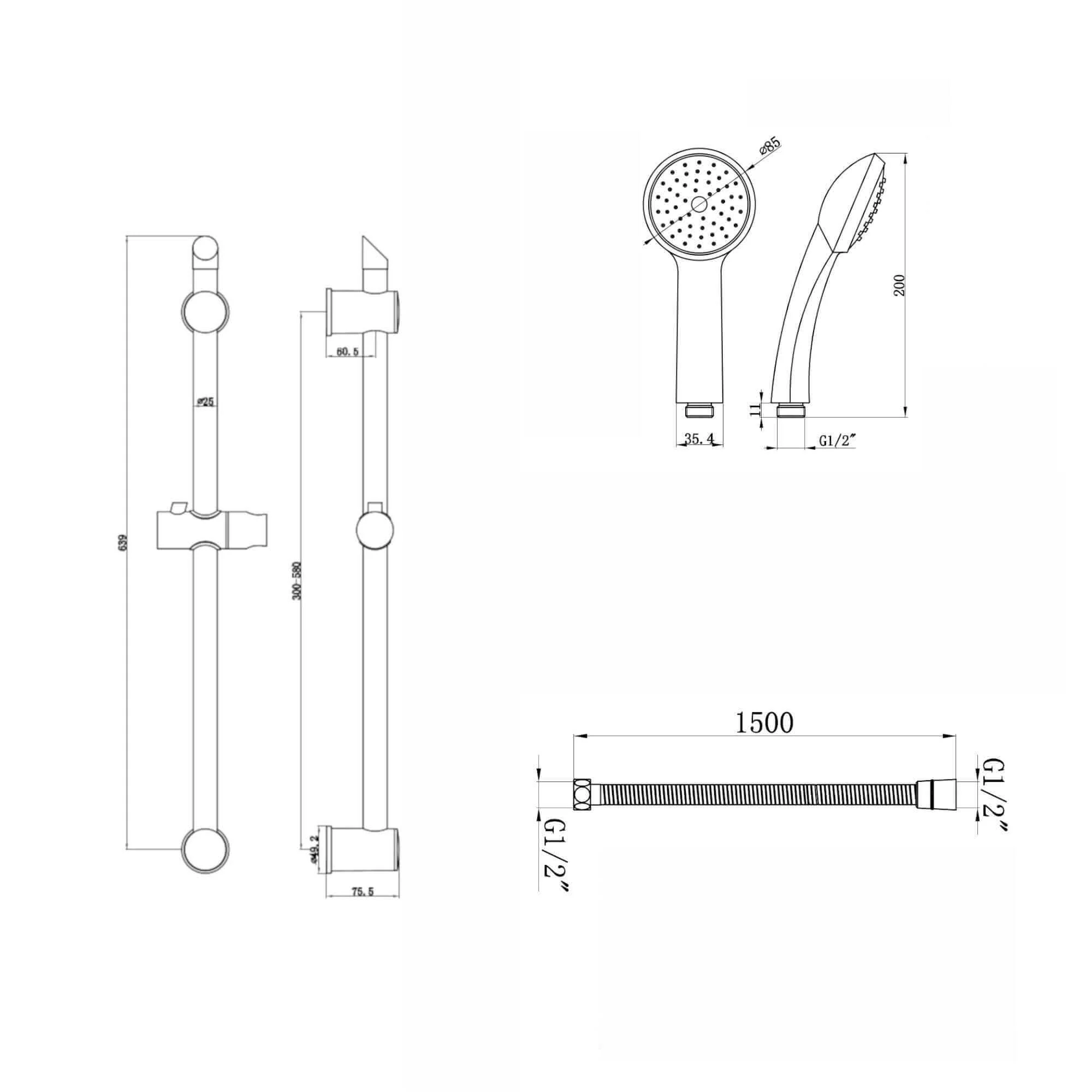 Quest Chrome Bath Shower Mixer Tap With Slider Rail - Image 7