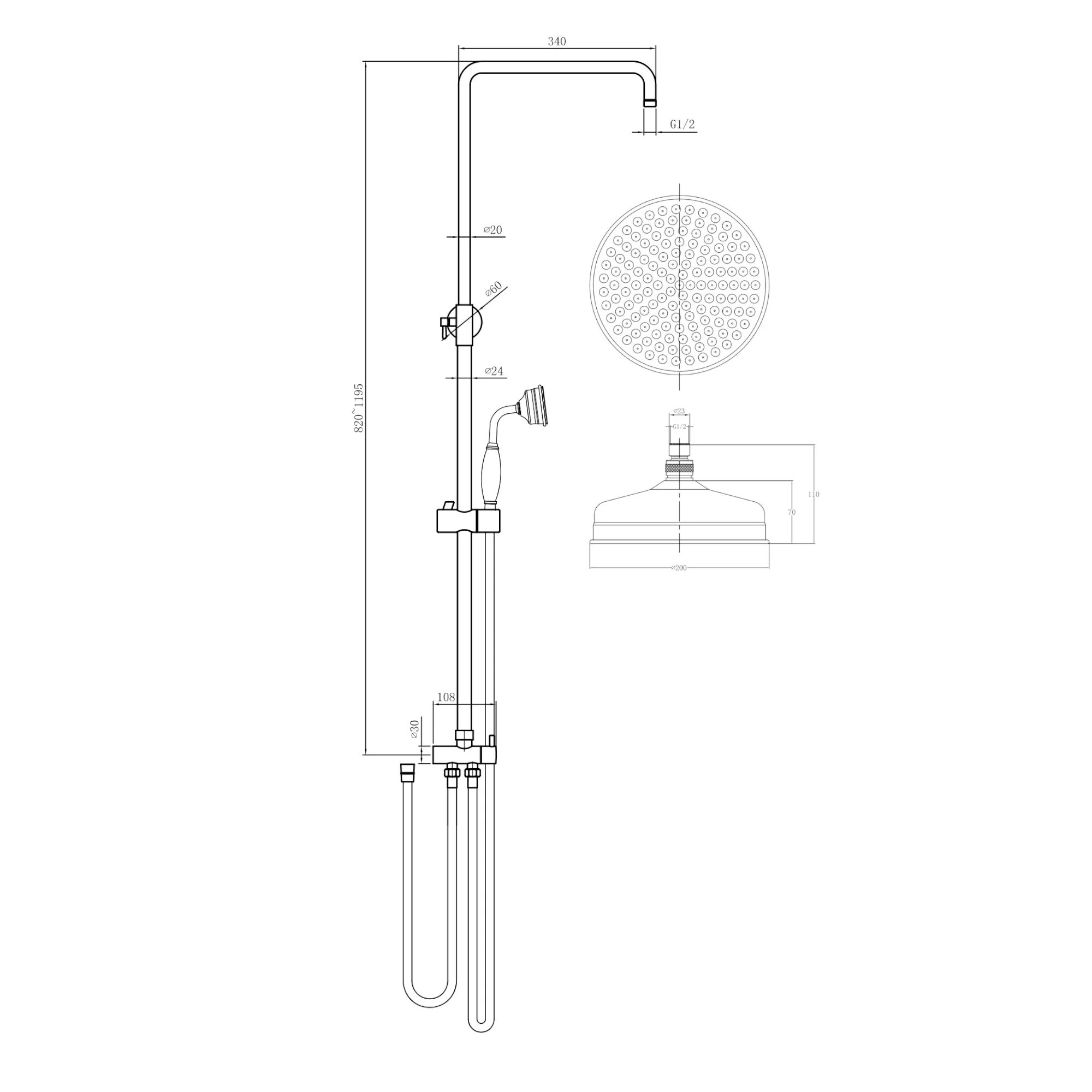 Regent thermostatic concealed shower mixer valve with dual rigid riser kit and bath filler waste & overflow - antique brass - Image 6
