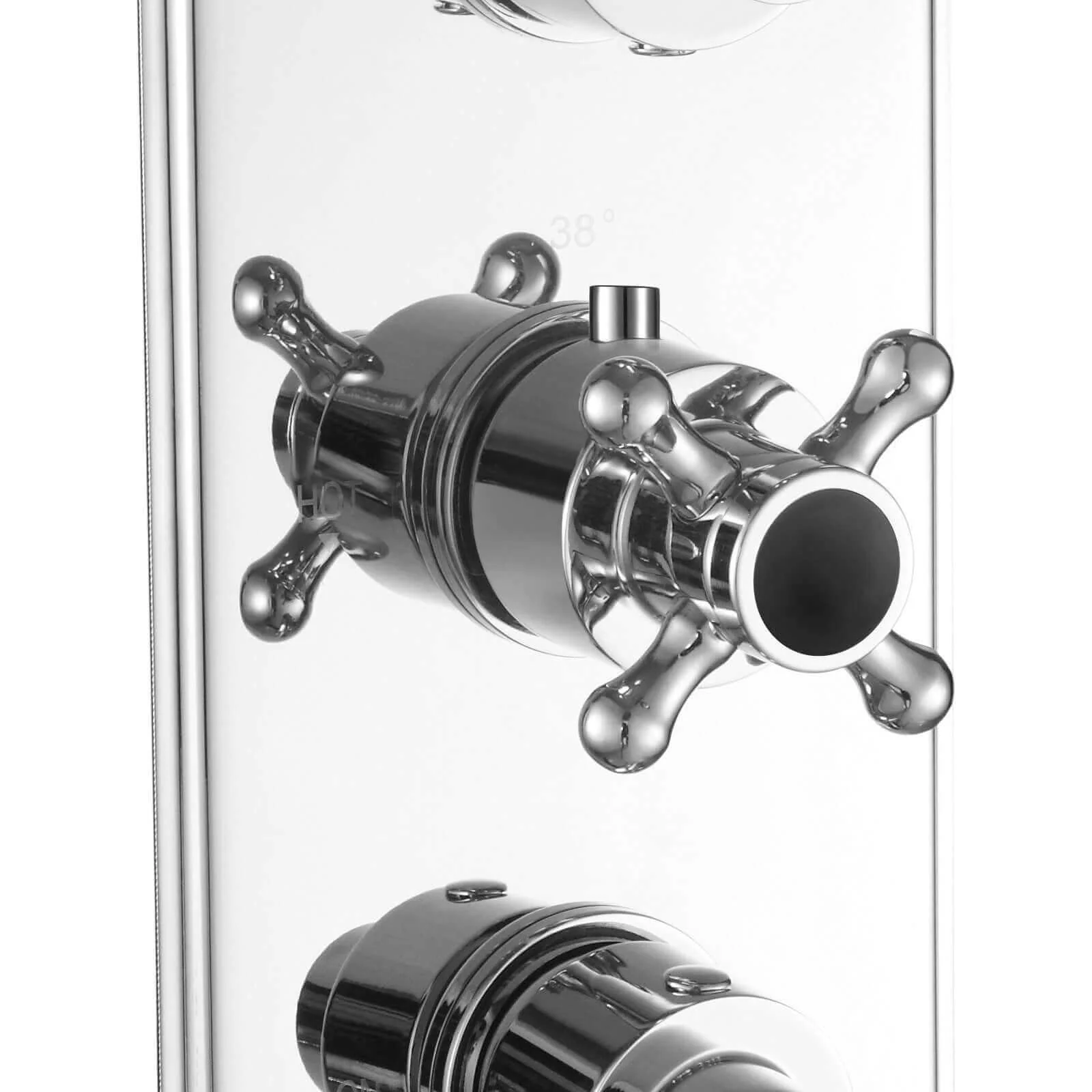 Regent traditional crosshead and black lever concealed thermostatic triple shower valve with 2 outlets - chrome - Image 4