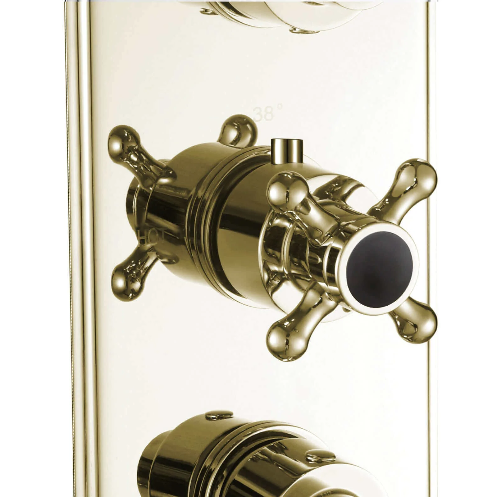 Regent traditional crosshead and black lever concealed thermostatic triple shower valve with 3 outlets - gold - Image 4