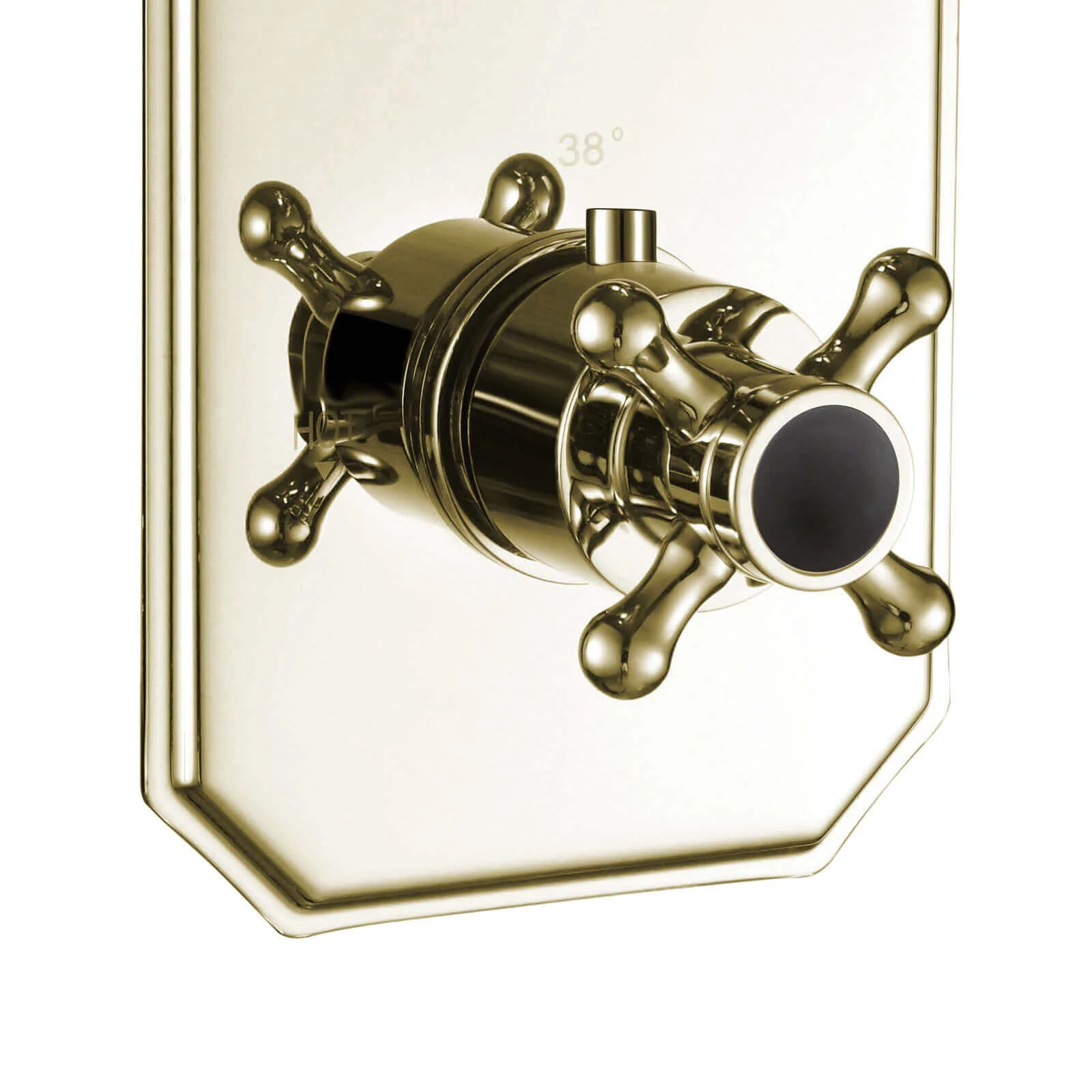 Regent traditional crosshead and black lever concealed thermostatic twin shower valve with 1 outlet - gold - Image 4